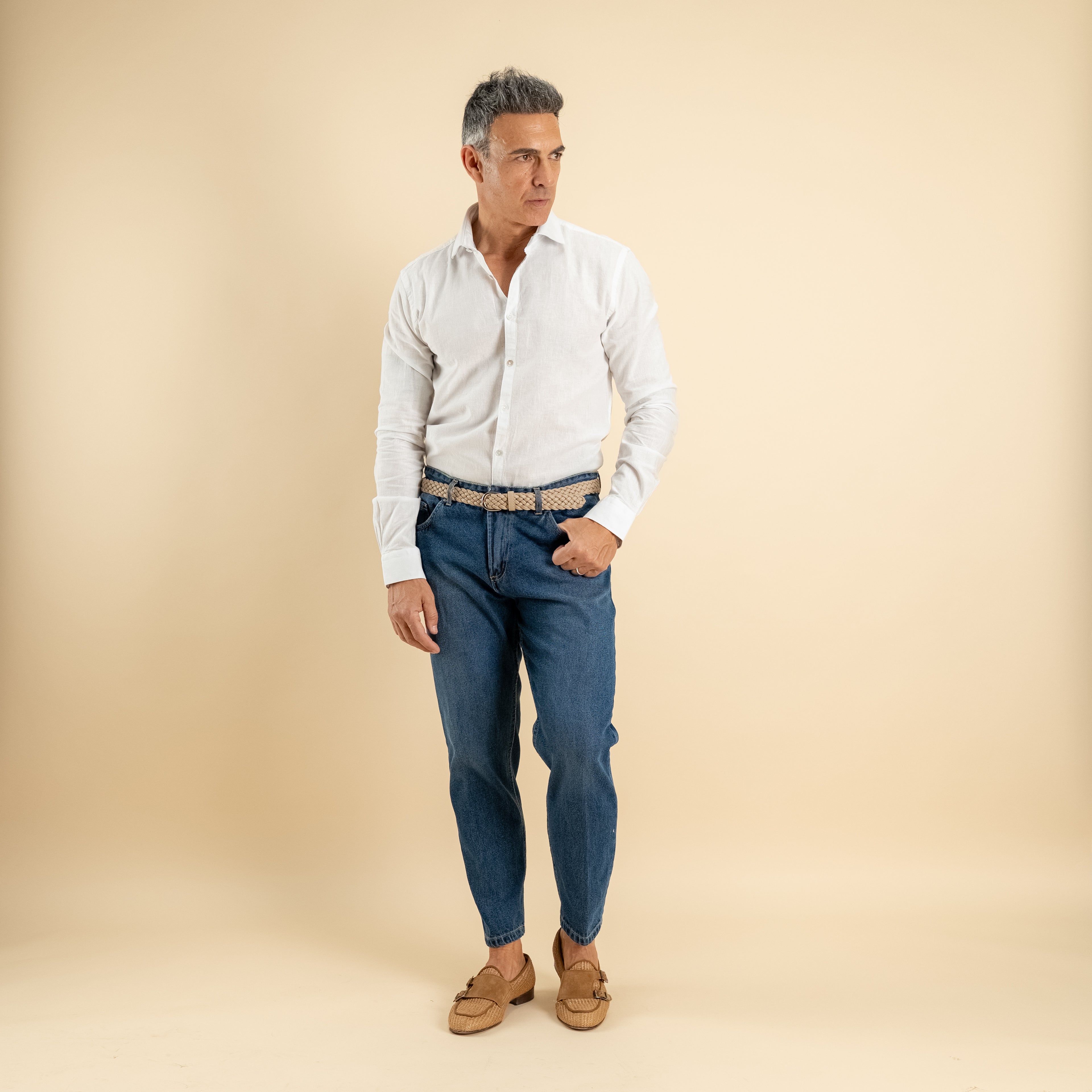 Camicia sartoriale in misto lino - Bianco