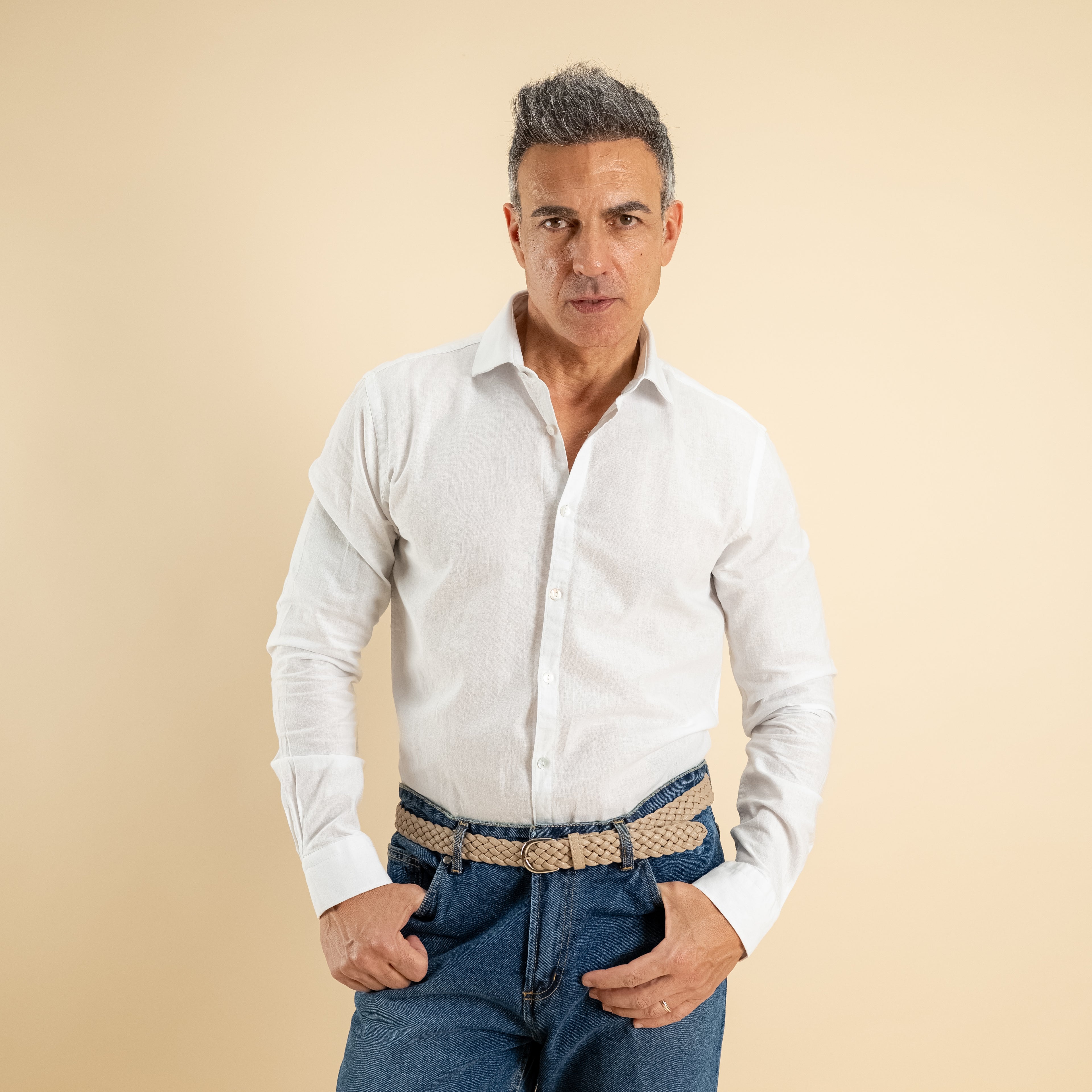 Camicia sartoriale in misto lino - Bianco