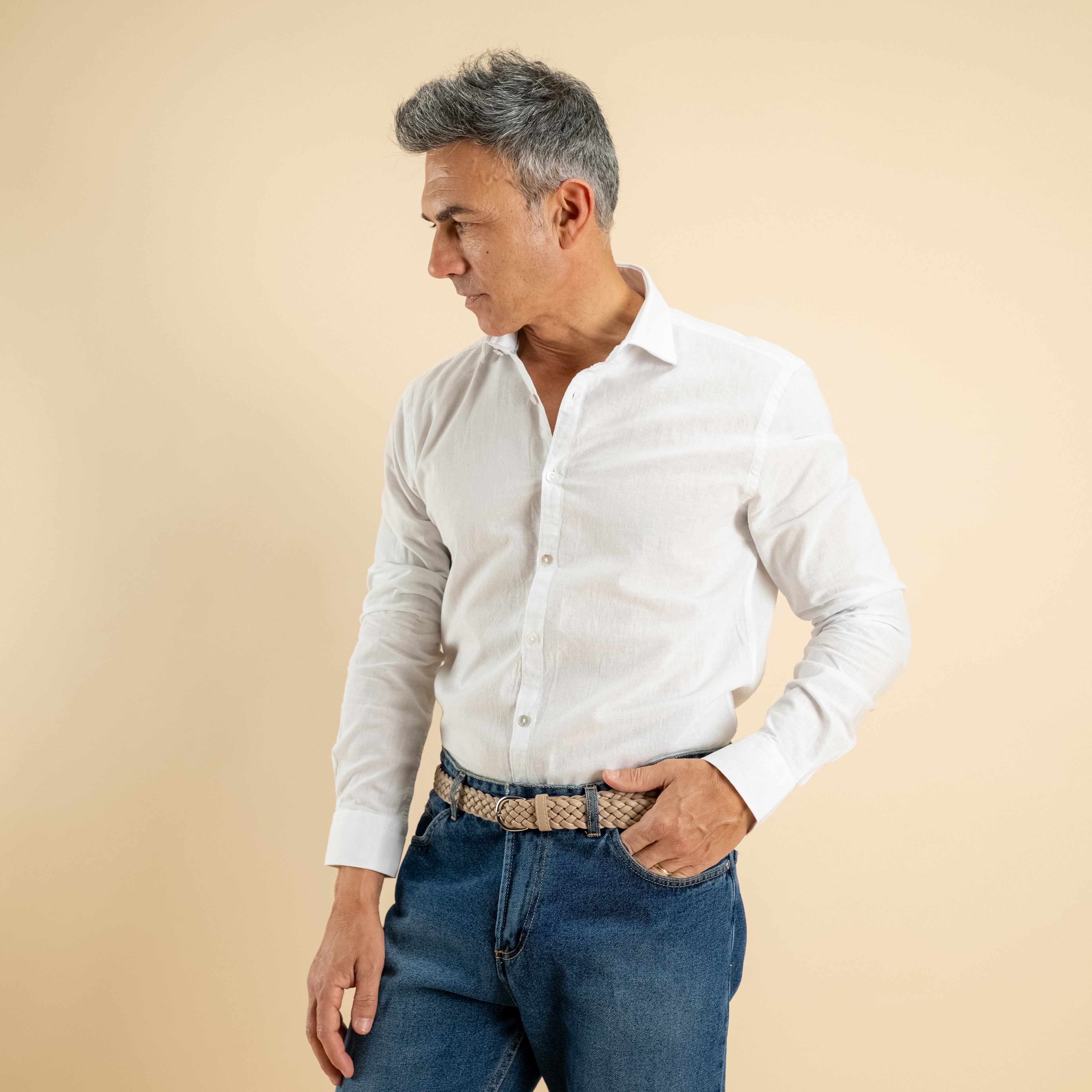 Camicia sartoriale in misto lino - Bianco