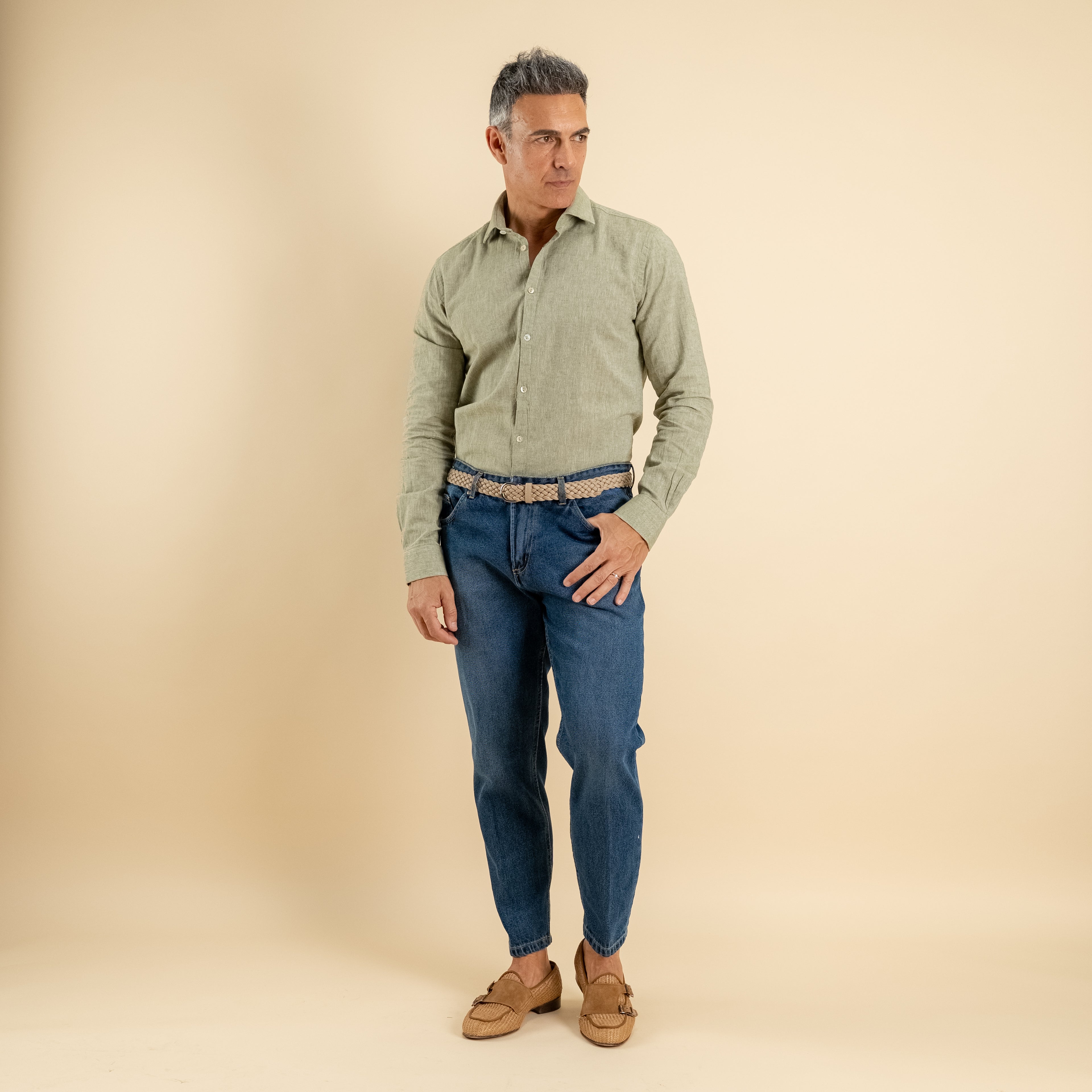 Camicia sartoriale in misto lino - Verde