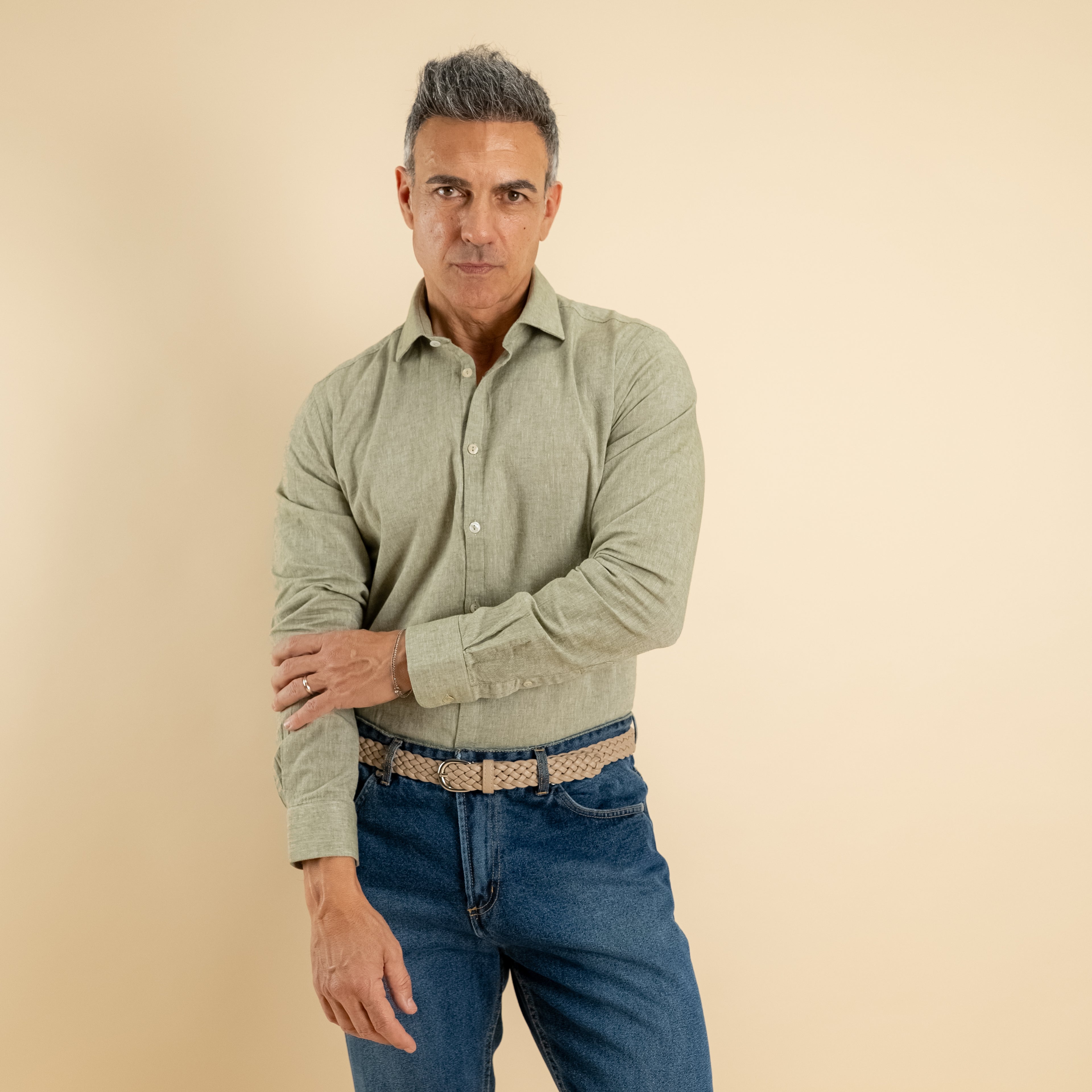 Camicia sartoriale in misto lino - Verde
