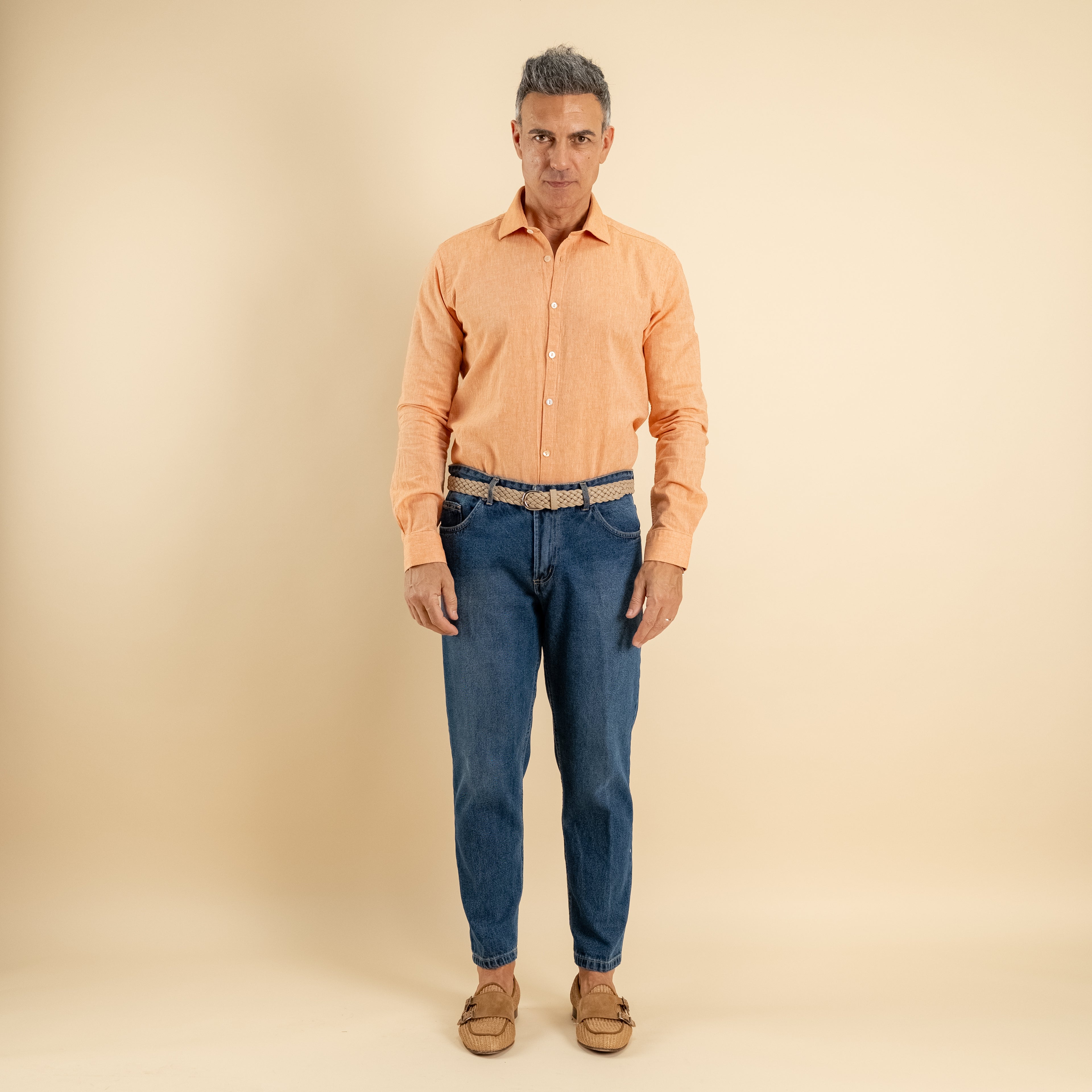 Camicia sartoriale in misto lino - Arancione