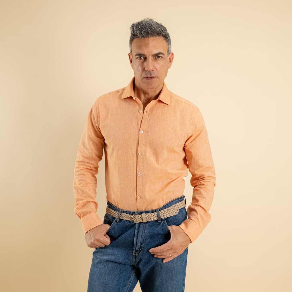 Camicia sartoriale in misto lino - Arancione