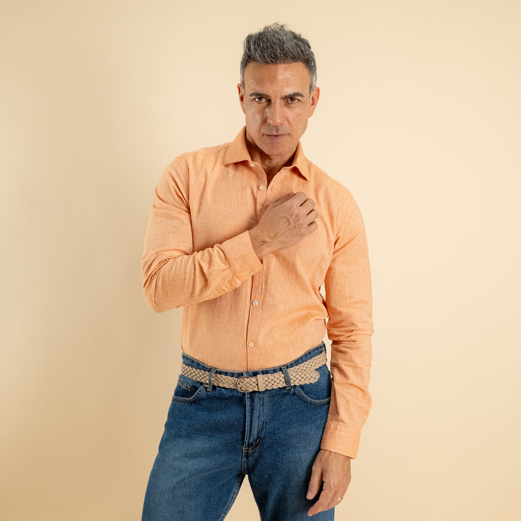 Camicia sartoriale in misto lino - Arancione