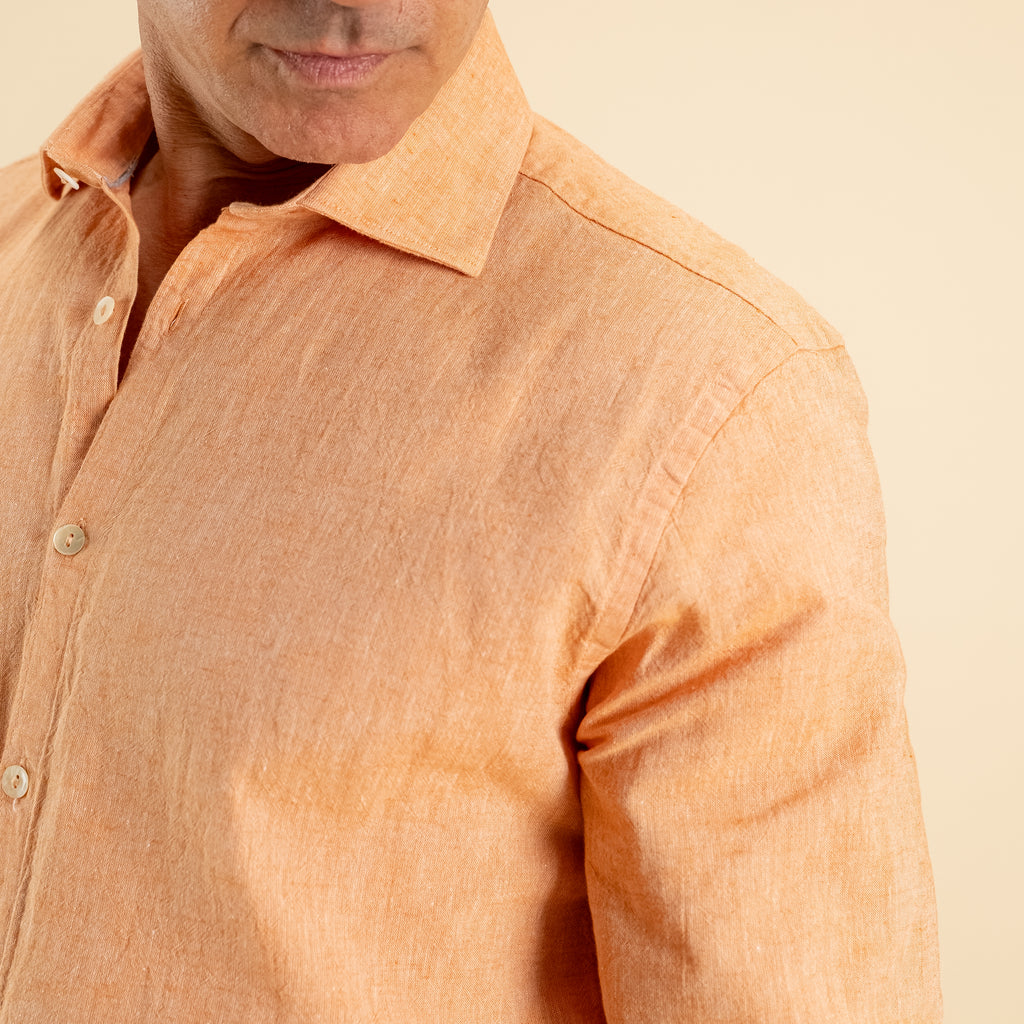 Camicia sartoriale in misto lino - Arancione