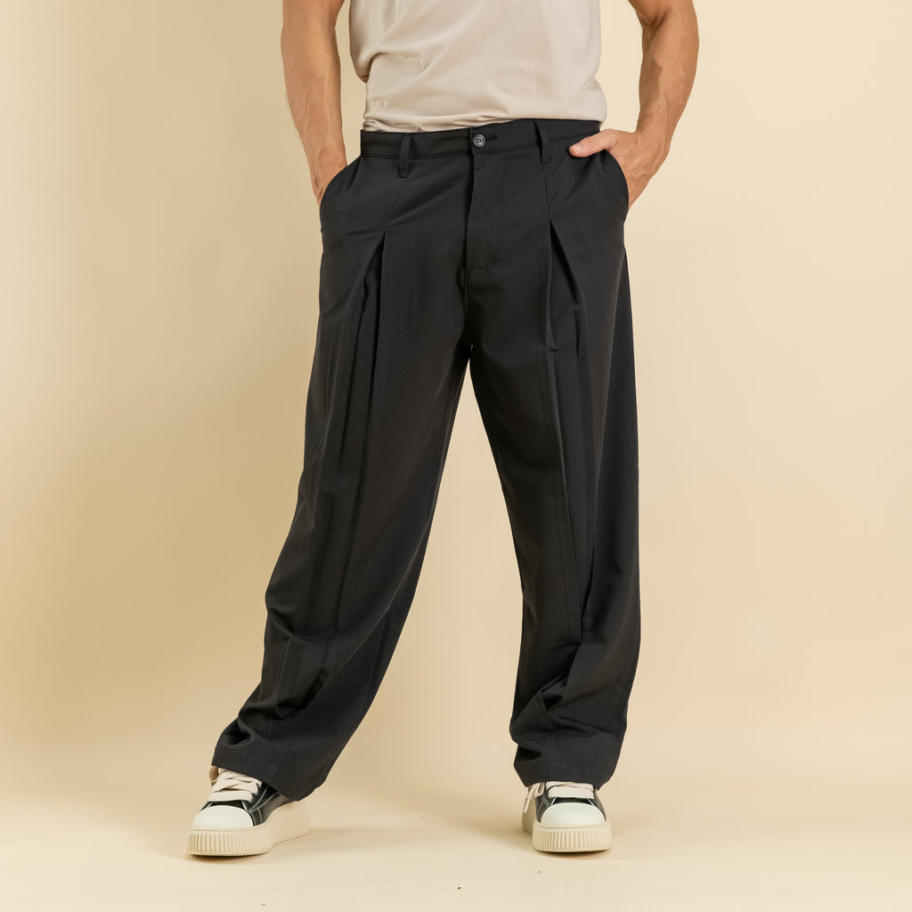 Pantalone palazzo con pinces lunga - Nero