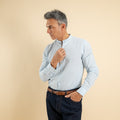 Camicia con colletto coreano in misto lino - Cielo