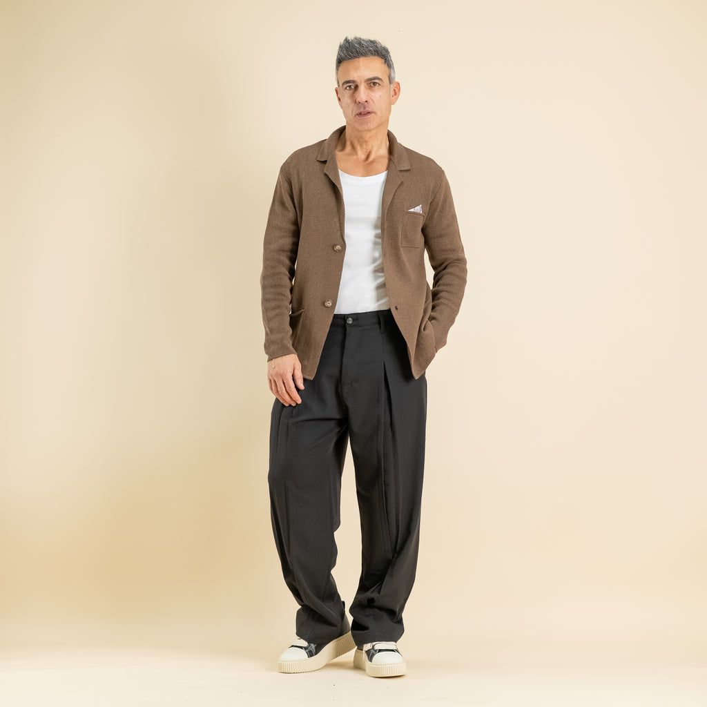 Pantalone palazzo con pinces lunga - Nero