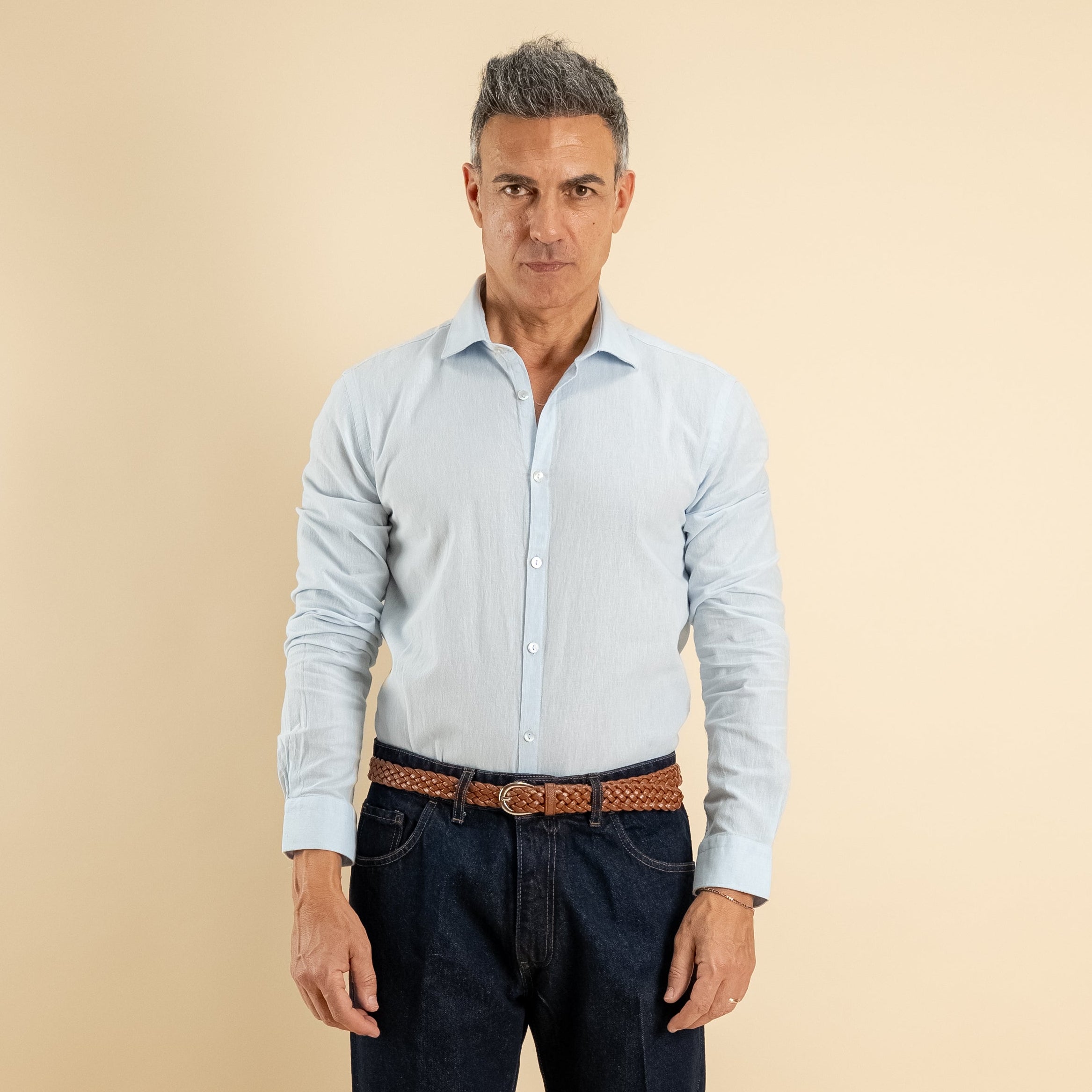 Camicia sartoriale in misto lino - Cielo