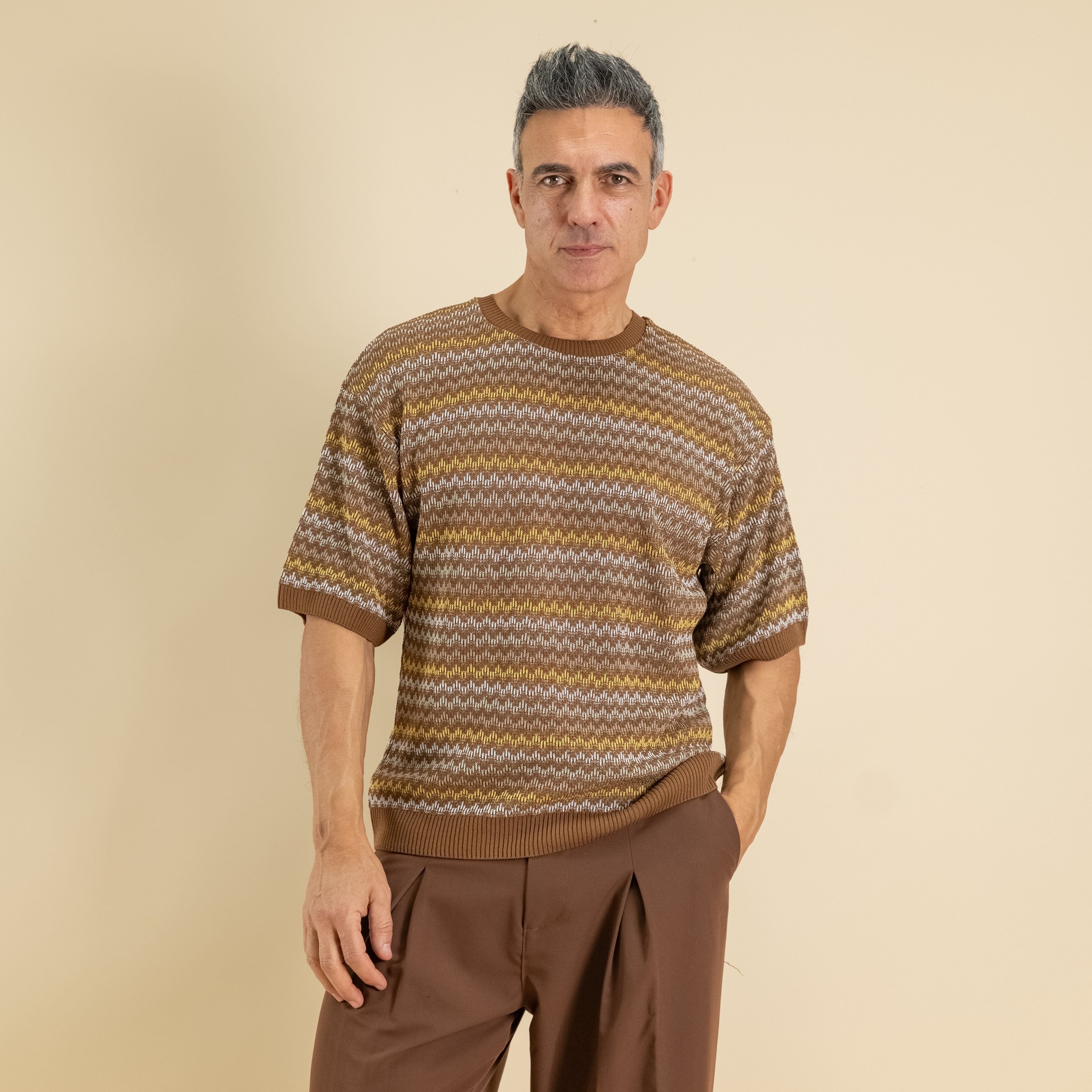 Hilo de punto con textura perforada - Beige