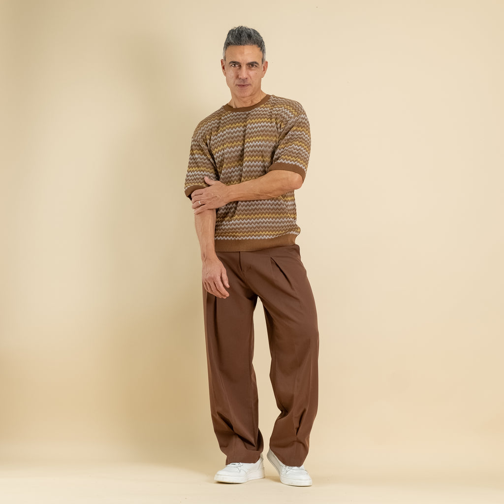 Pantalone palazzo con pinces lunga - Moro