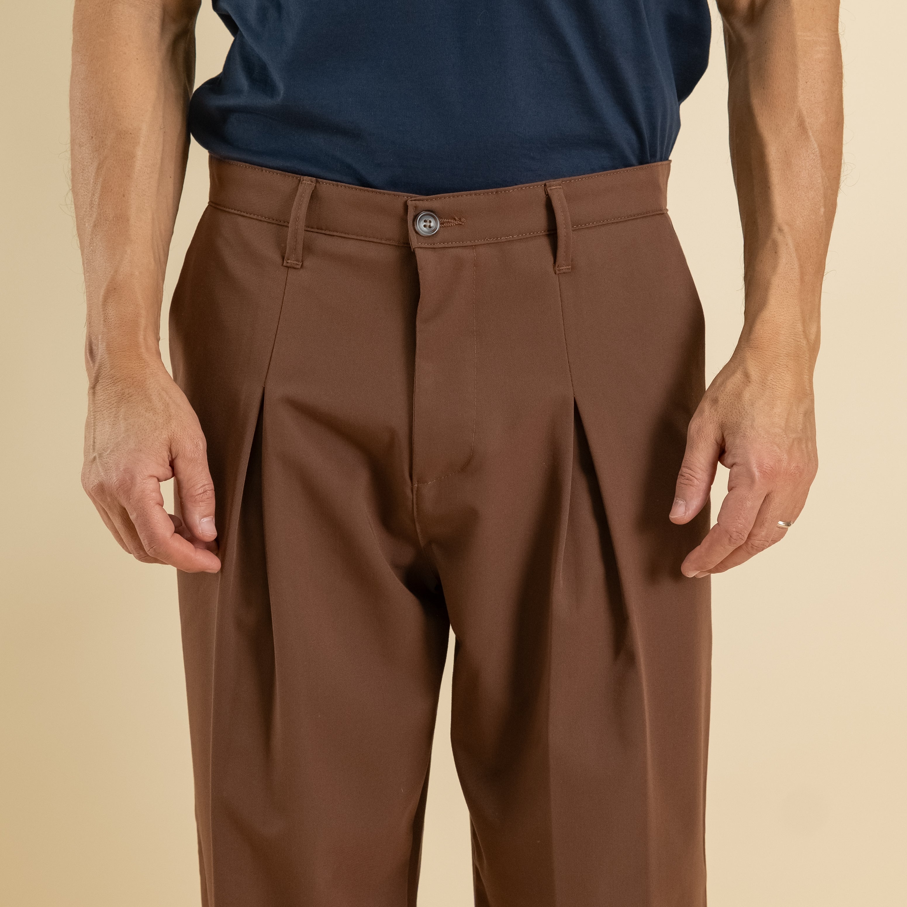 Pantalone palazzo con pinces lunga - Moro