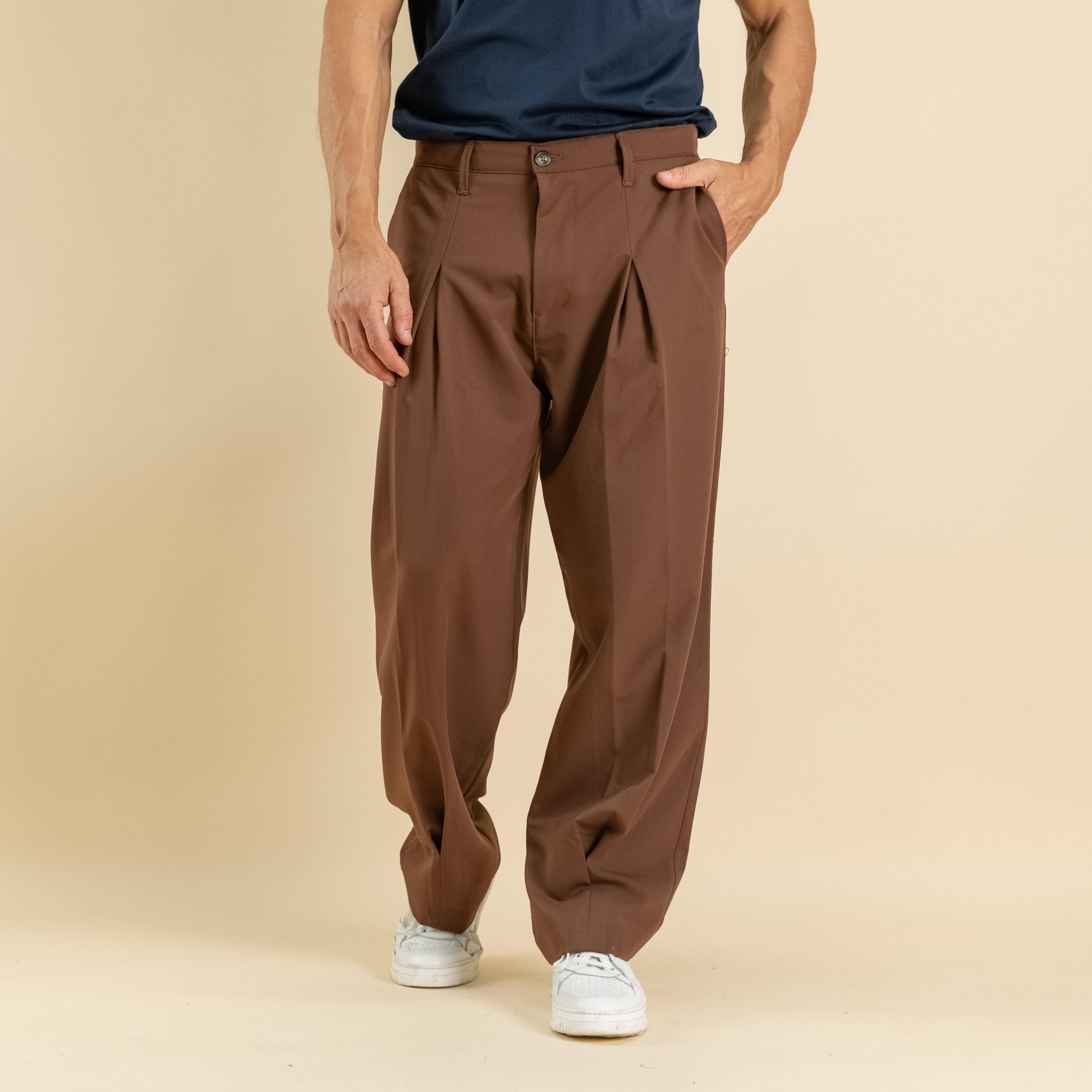 Pantalone palazzo con pinces lunga - Moro