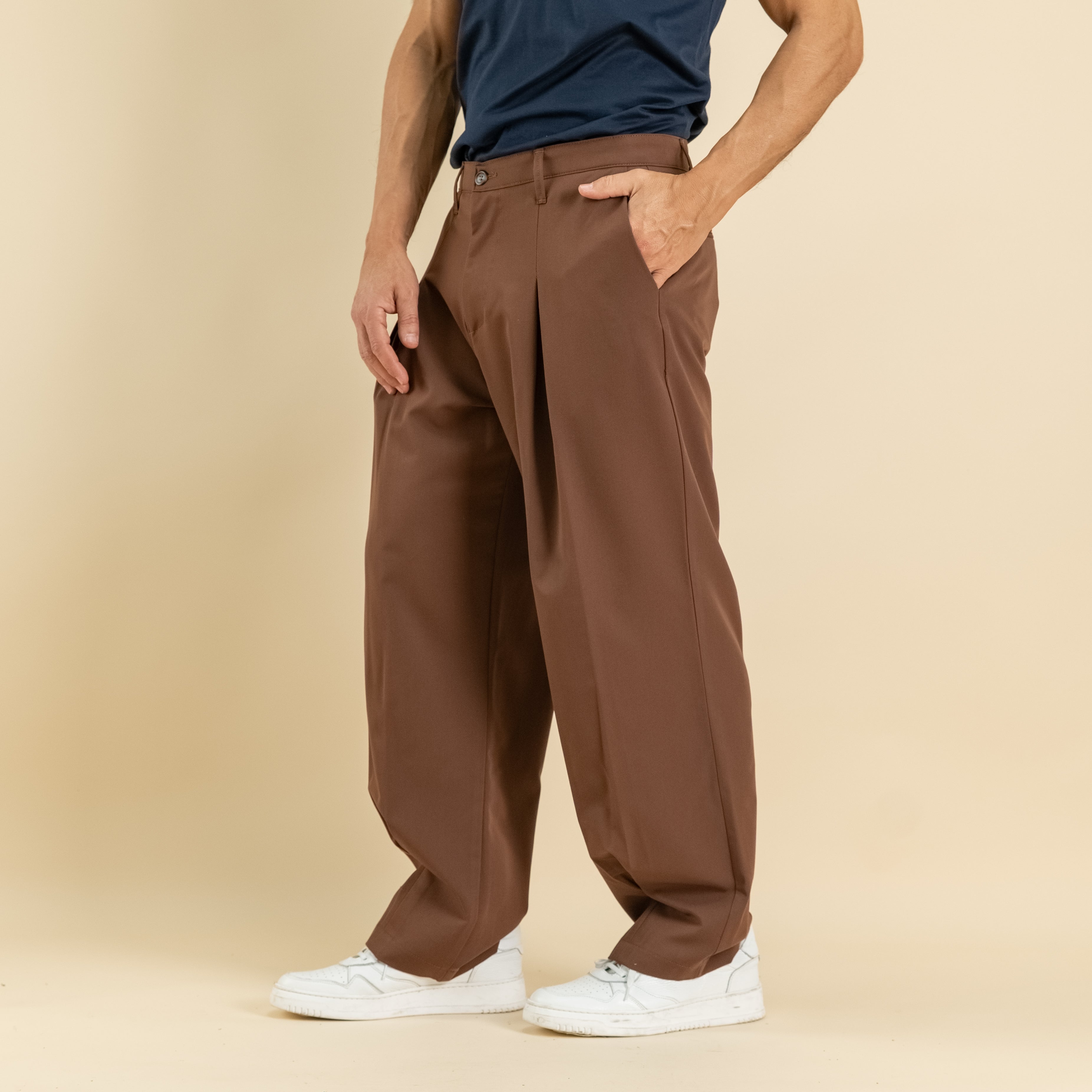 Pantalone palazzo con pinces lunga - Moro