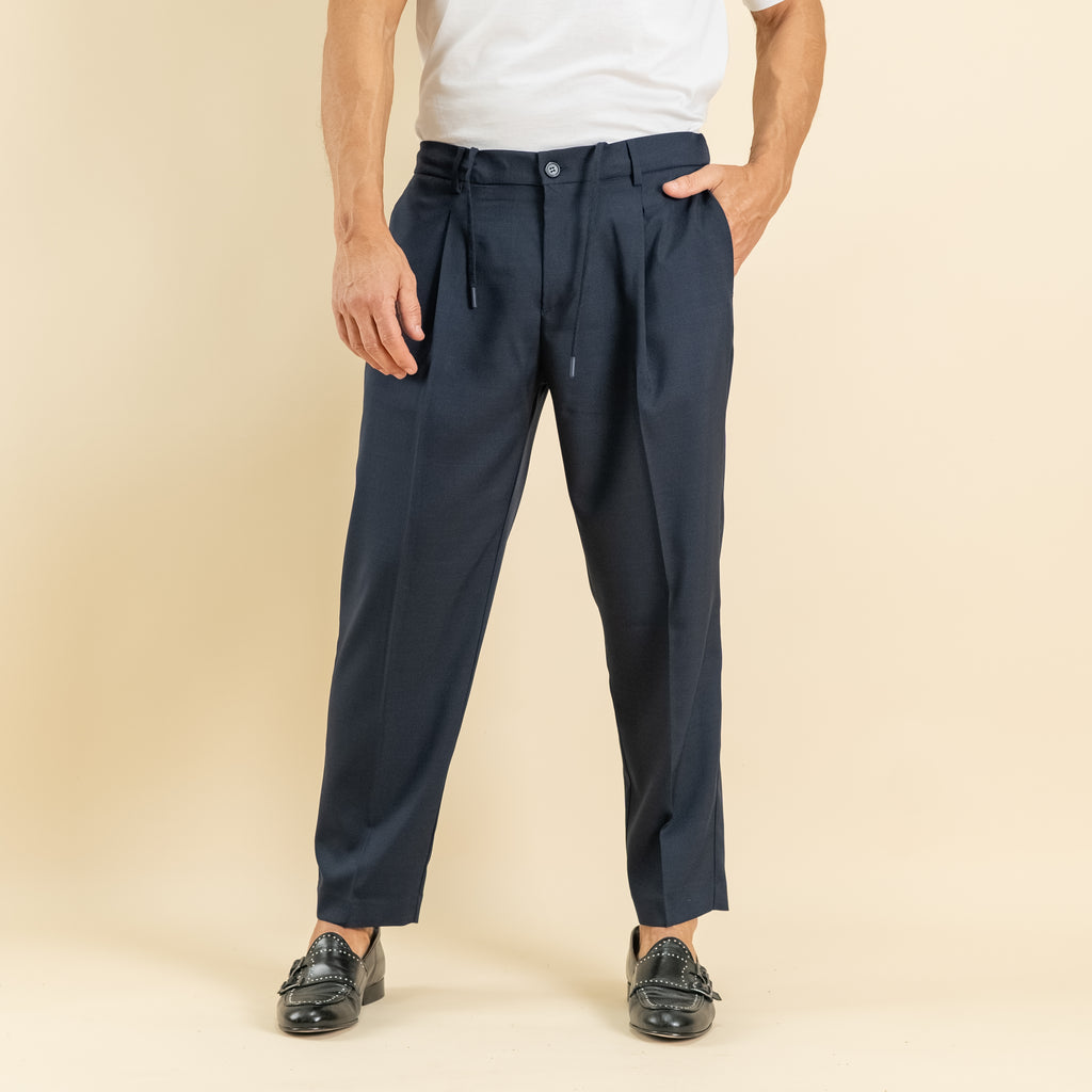Pantalaccio sartoriale con pinces e molla sul retro - Blu