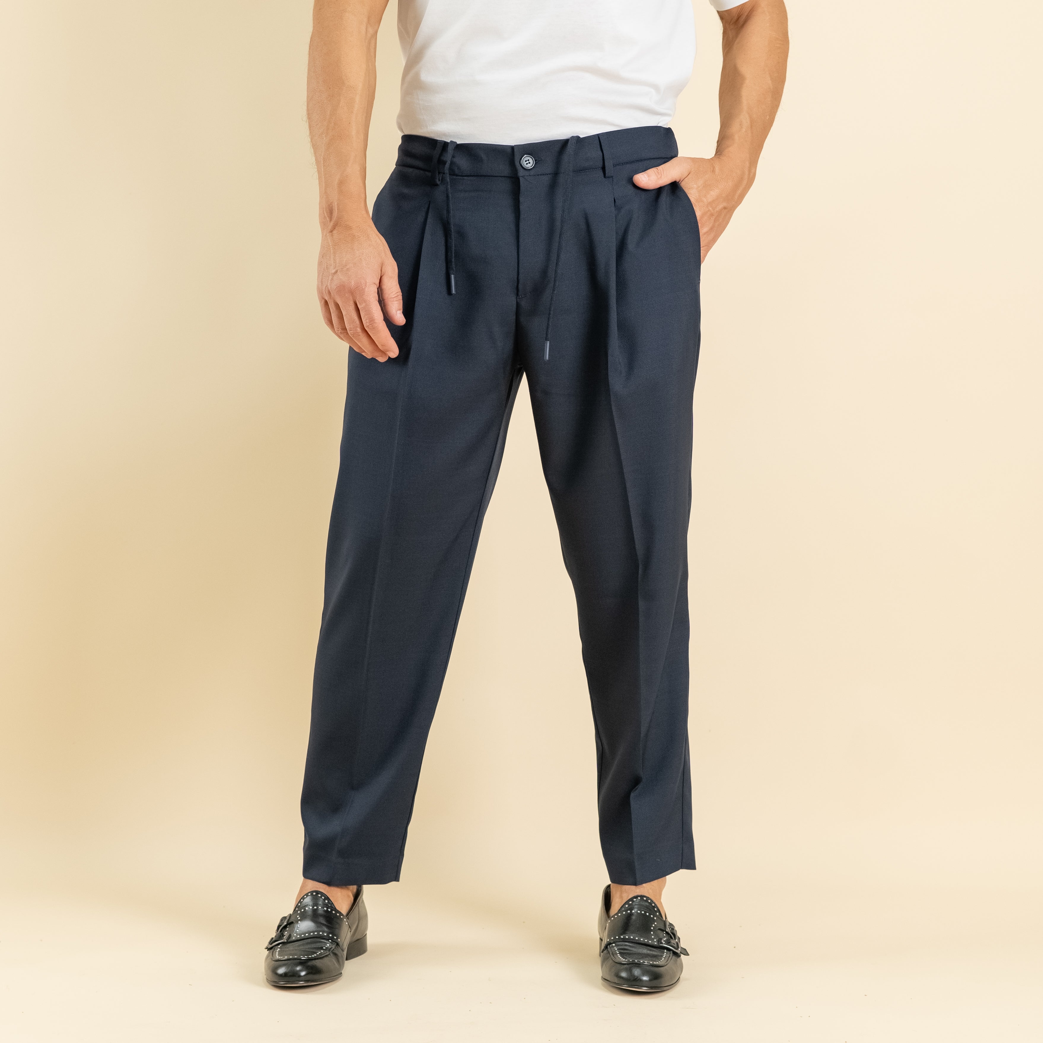 Pantalaccio sartoriale con pinces e molla sul retro - Blu