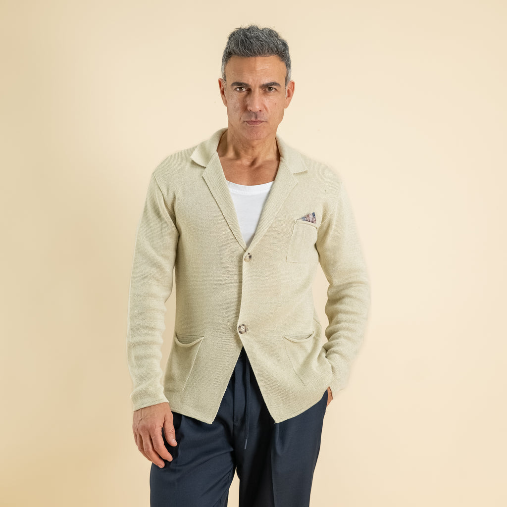 Cárdigan de hilo de botonadura sencilla - Beige