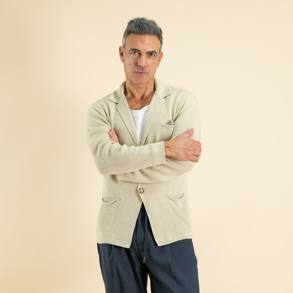 Cárdigan de hilo de botonadura sencilla - Beige