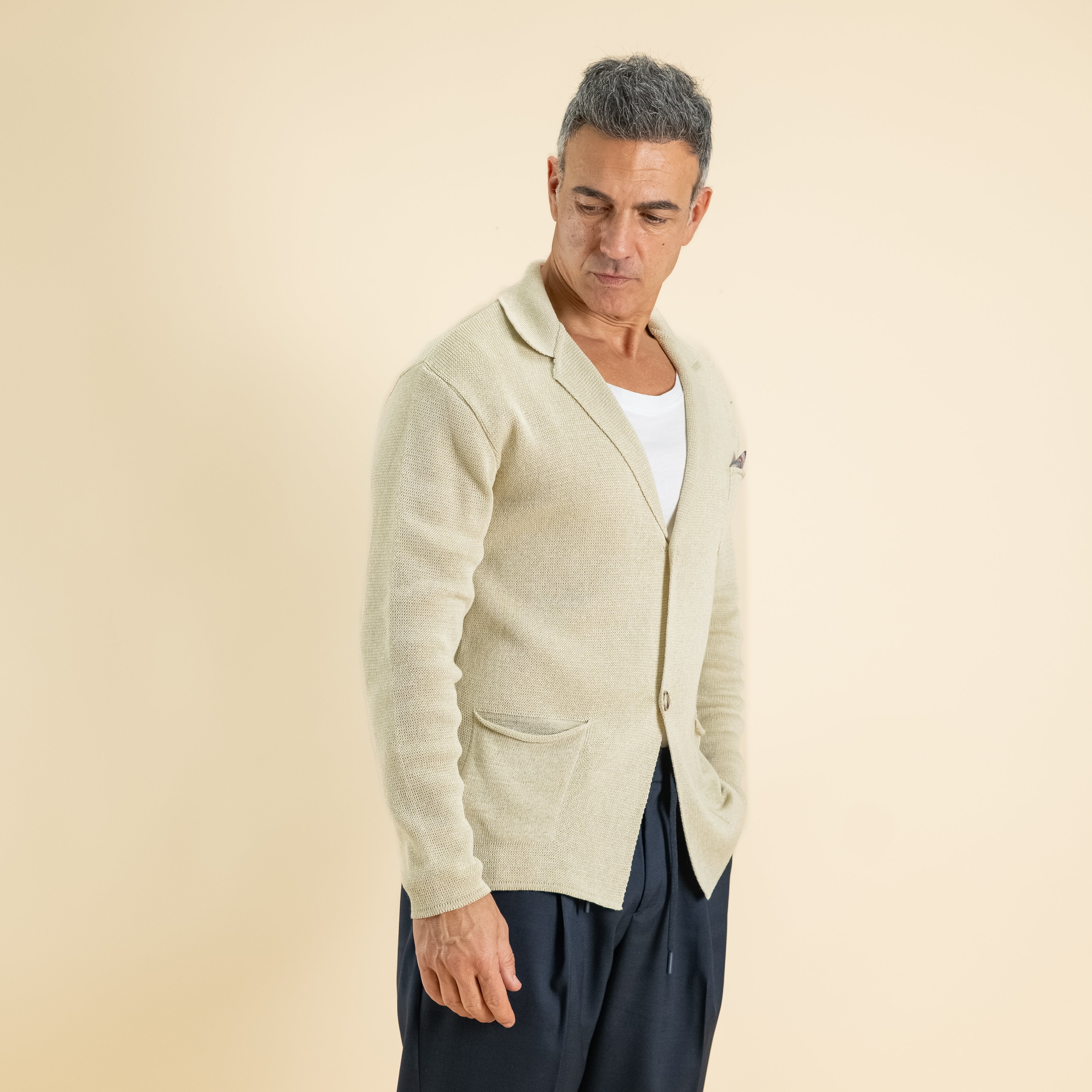 Single-breasted yarn cardigan - Beige