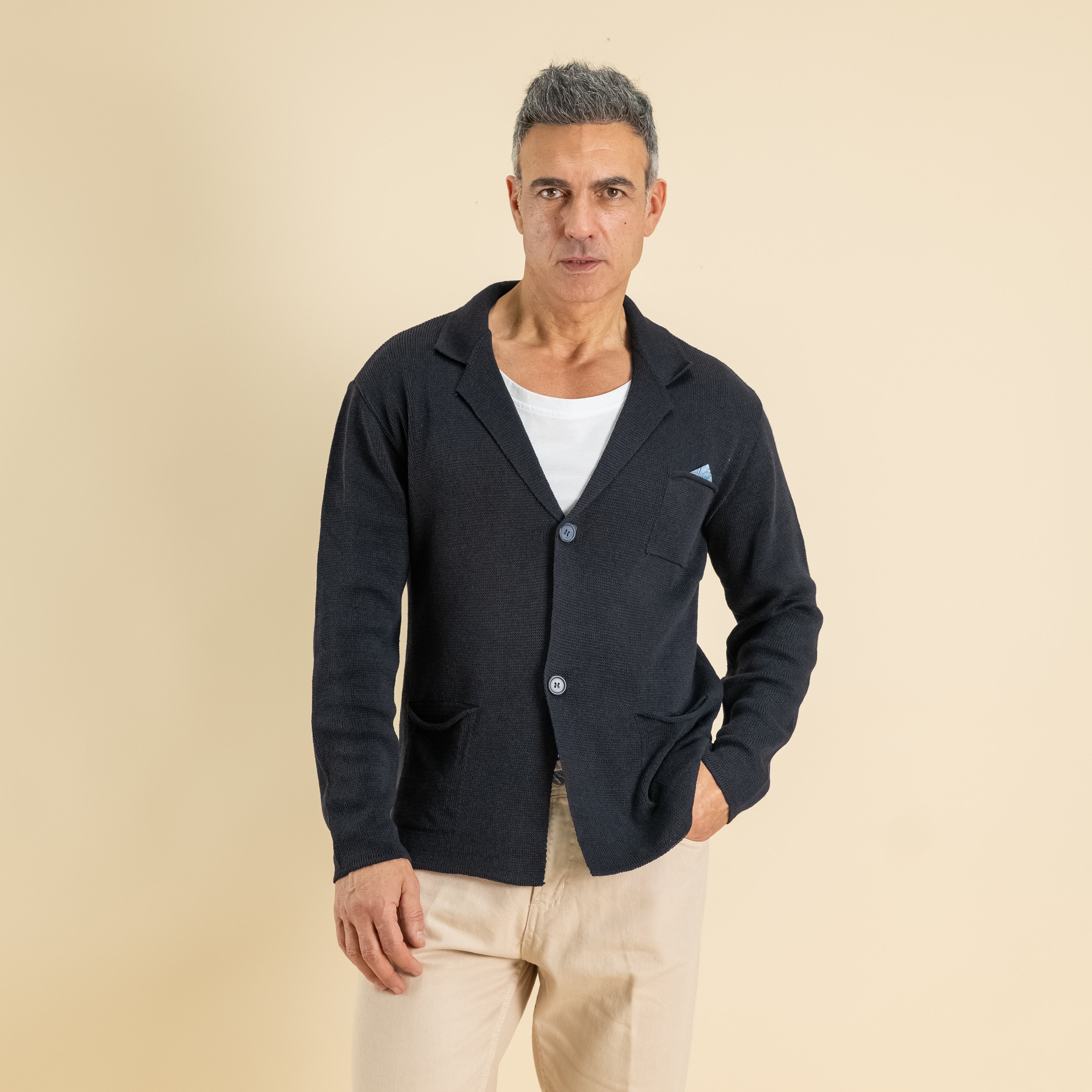 Single-breasted yarn cardigan - Blue