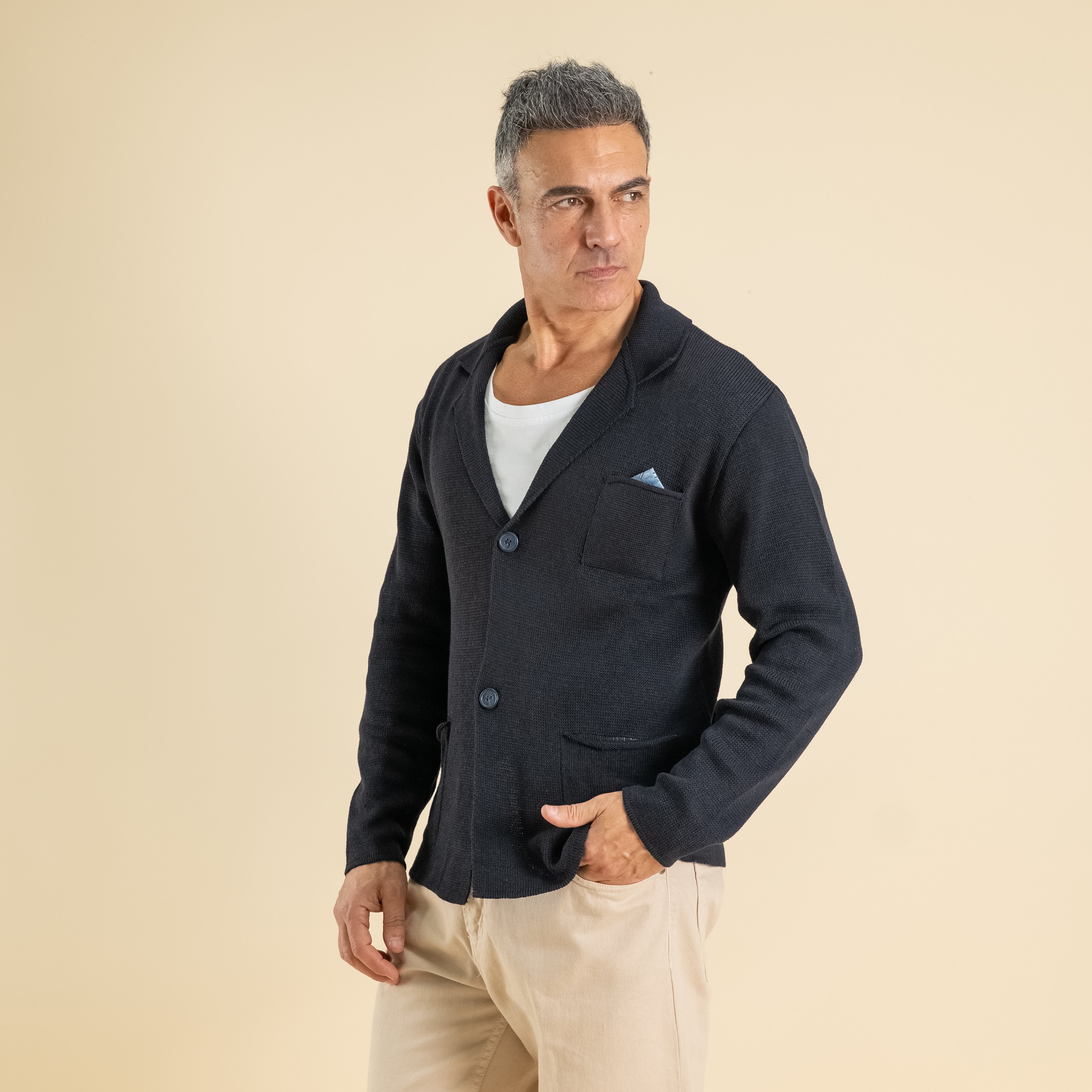 Single-breasted yarn cardigan - Blue