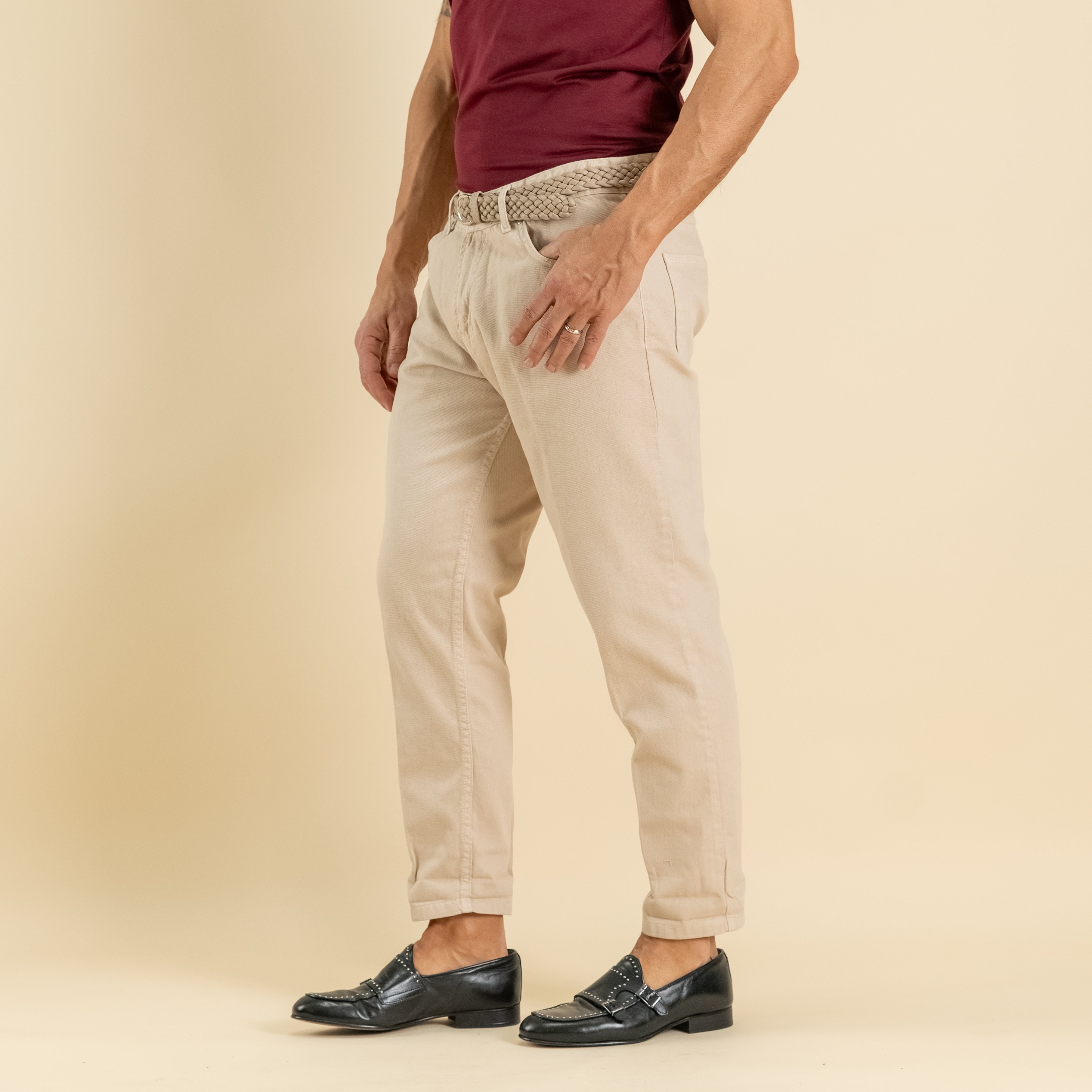 Jeans sartoriale tinta unita - Beige