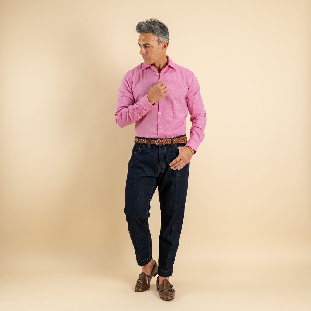 Camicia sartoriale in misto lino - Fucsia