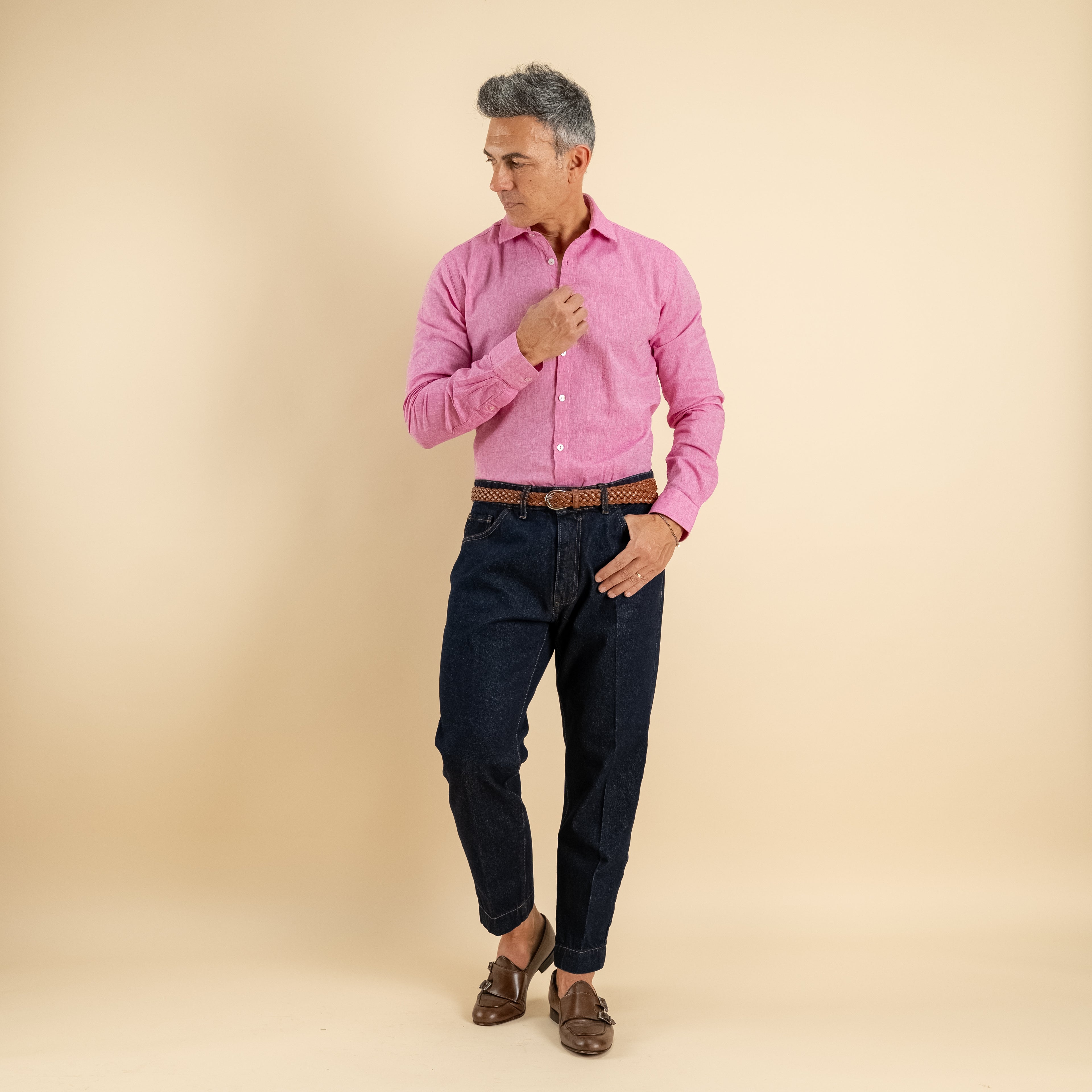 Camicia sartoriale in misto lino - Fucsia