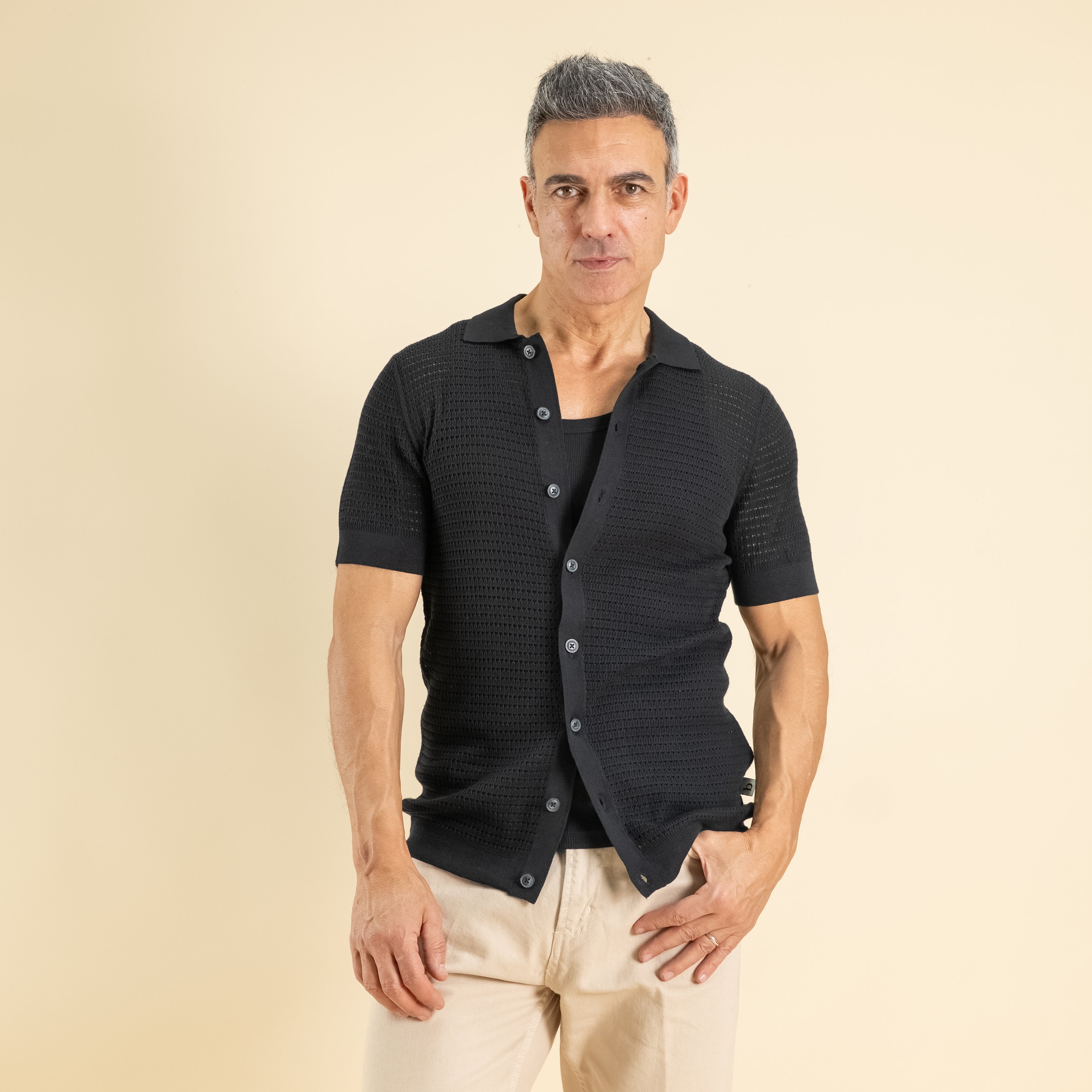 Suéter de cuello calado 100 % algodón - Negro