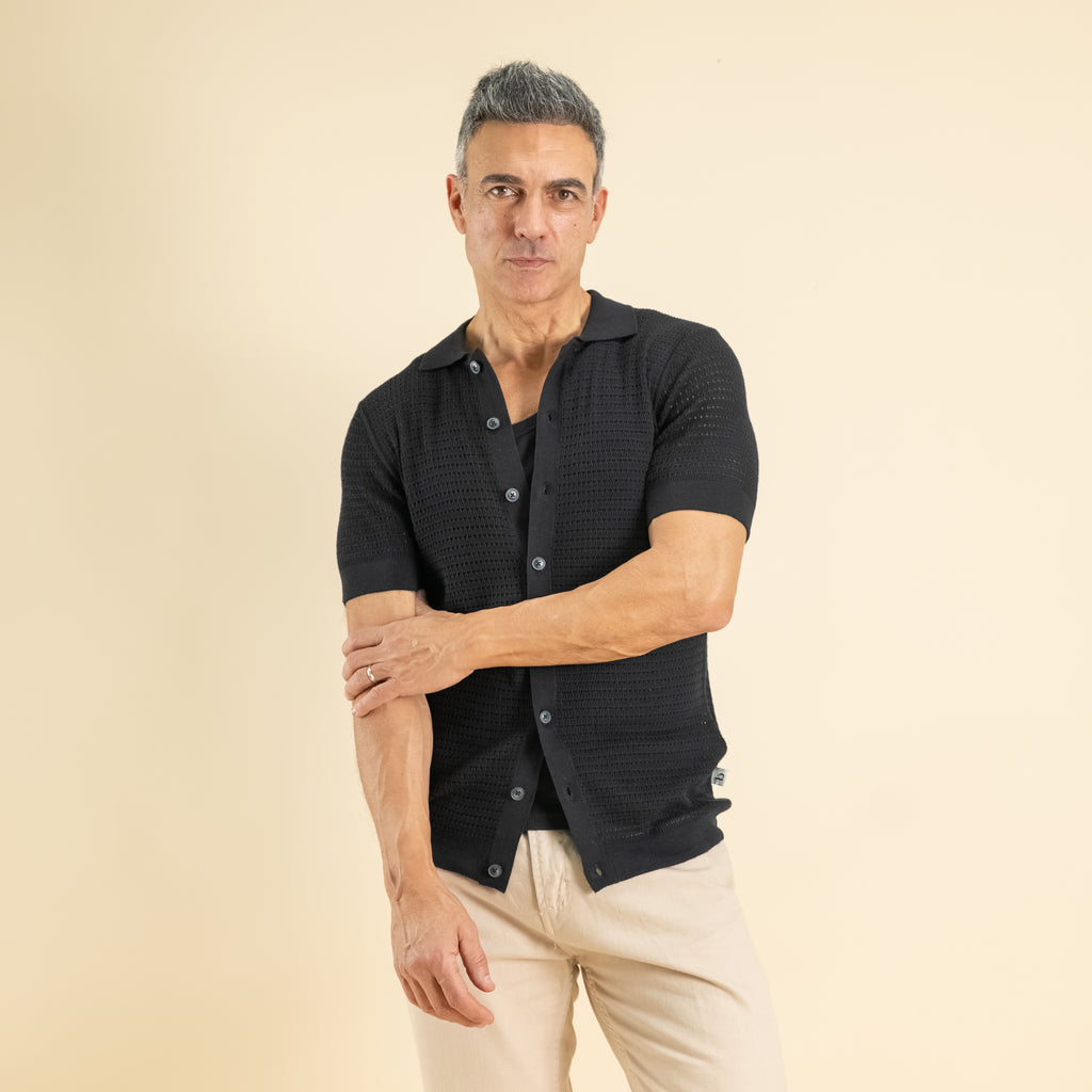 Suéter de cuello calado 100 % algodón - Negro