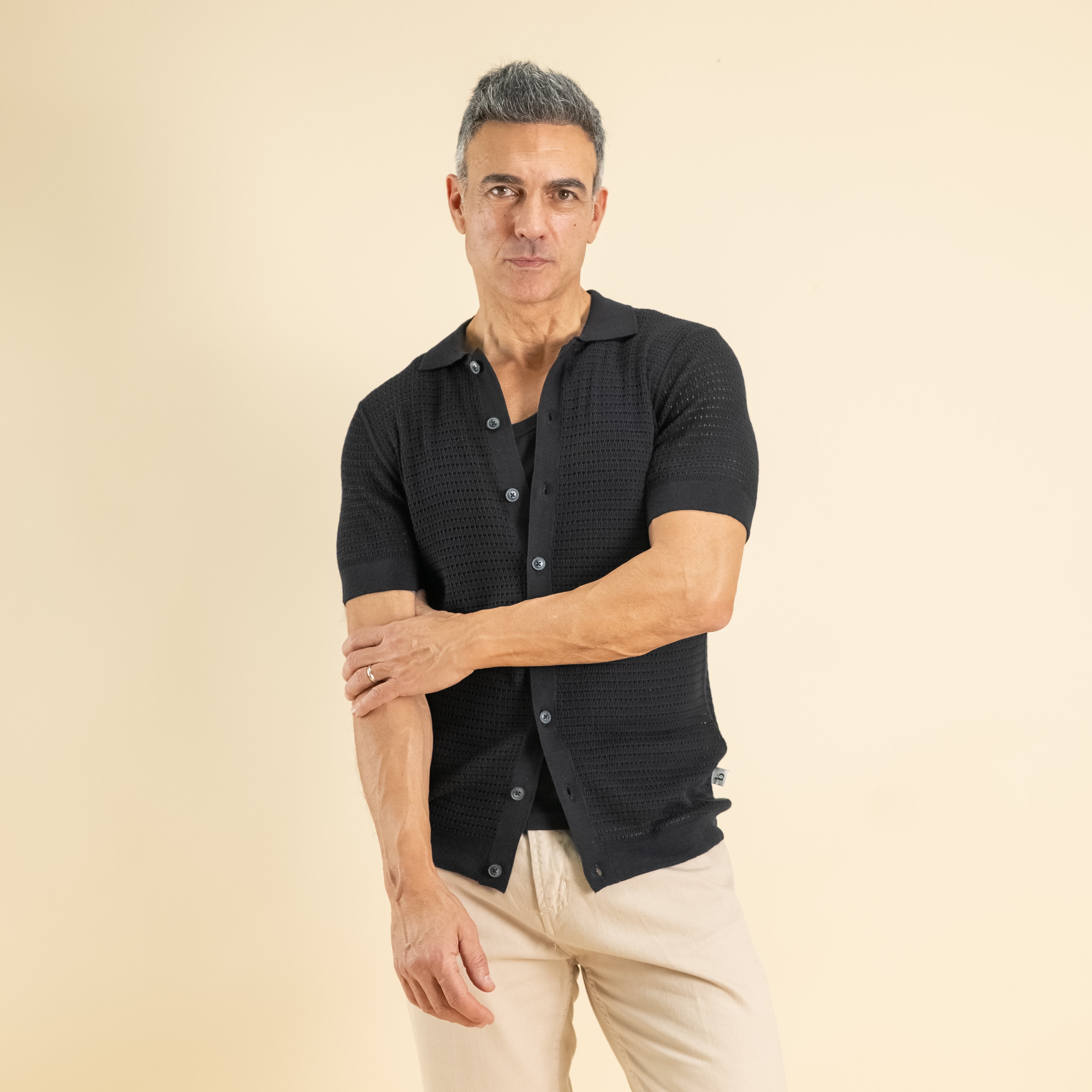 Suéter de cuello calado 100 % algodón - Negro