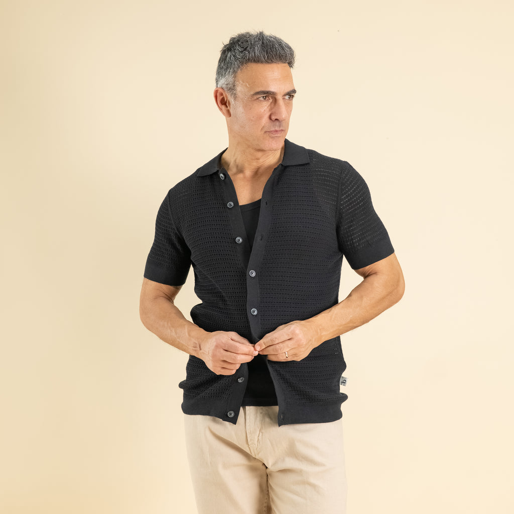 Suéter de cuello calado 100 % algodón - Negro