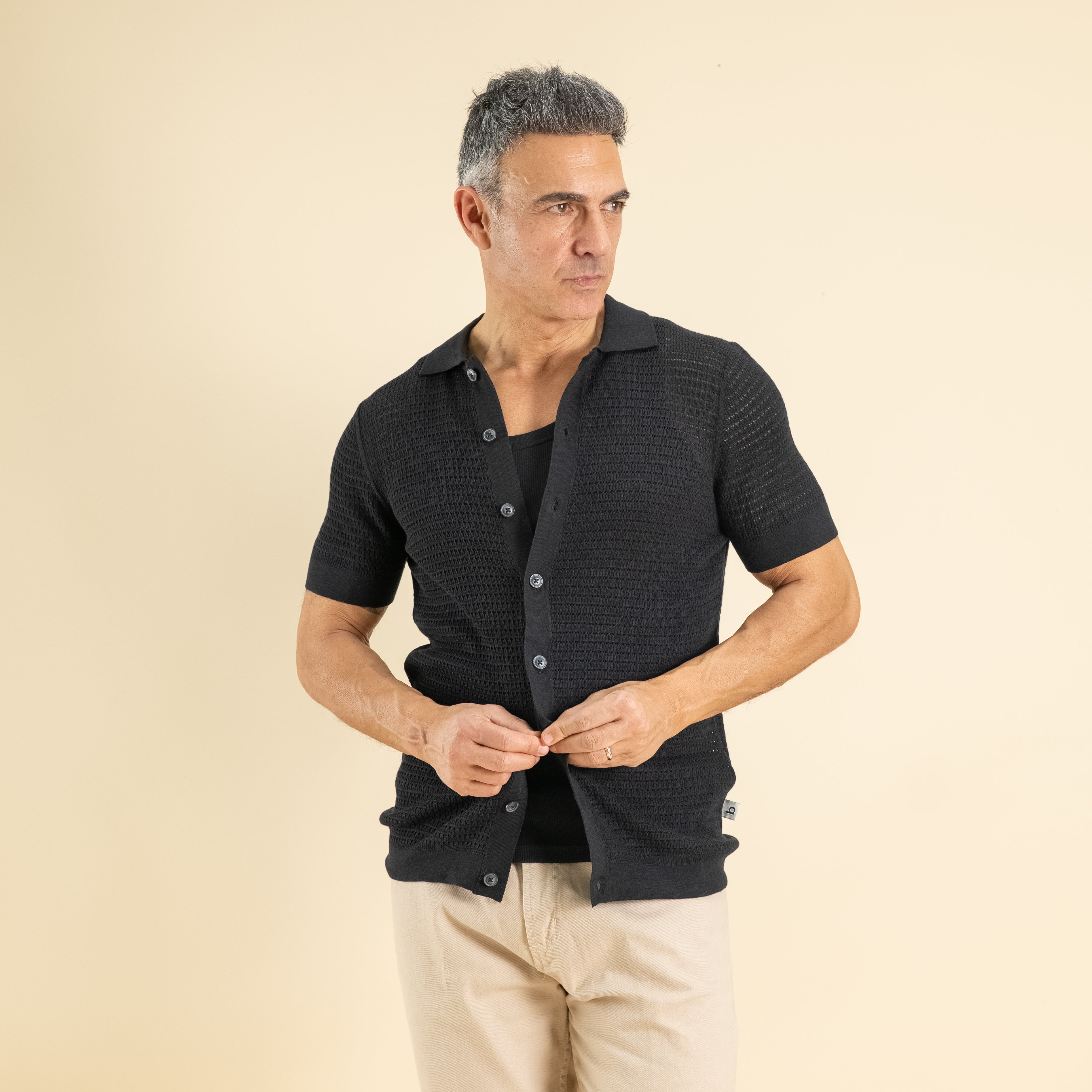 Suéter de cuello calado 100 % algodón - Negro