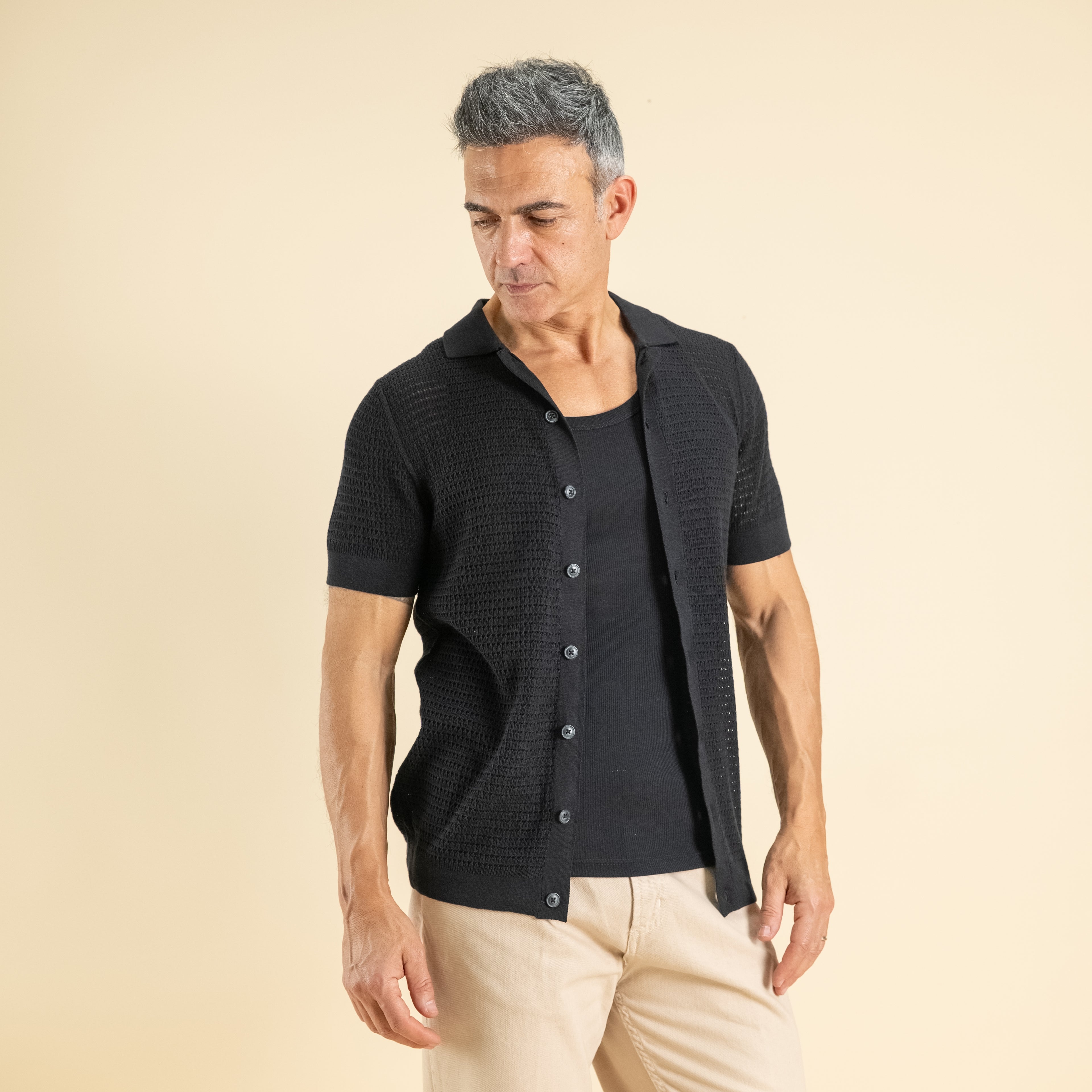 Suéter de cuello calado 100 % algodón - Negro