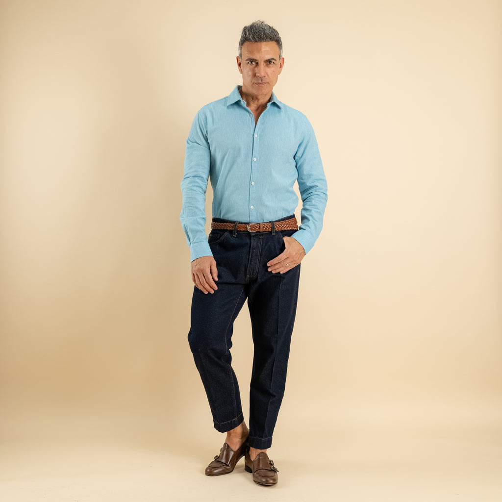 Camicia sartoriale in misto lino - Turchese