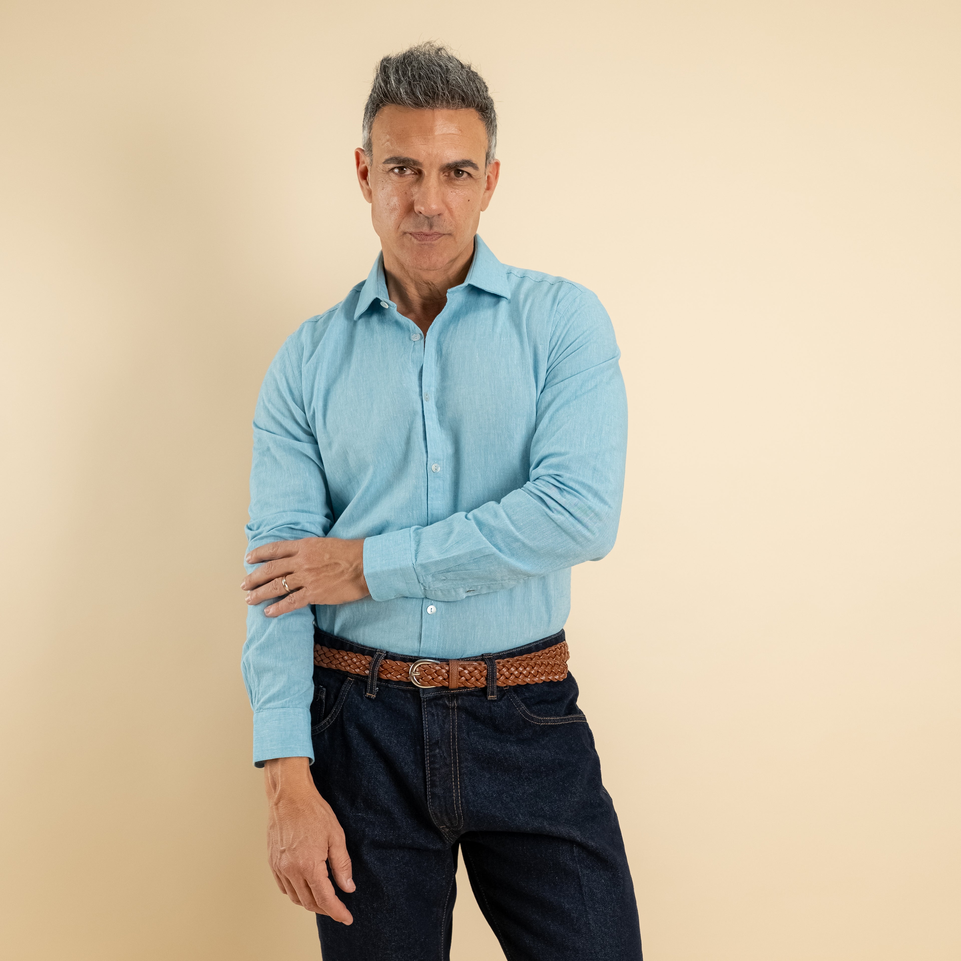 Camicia sartoriale in misto lino - Turchese