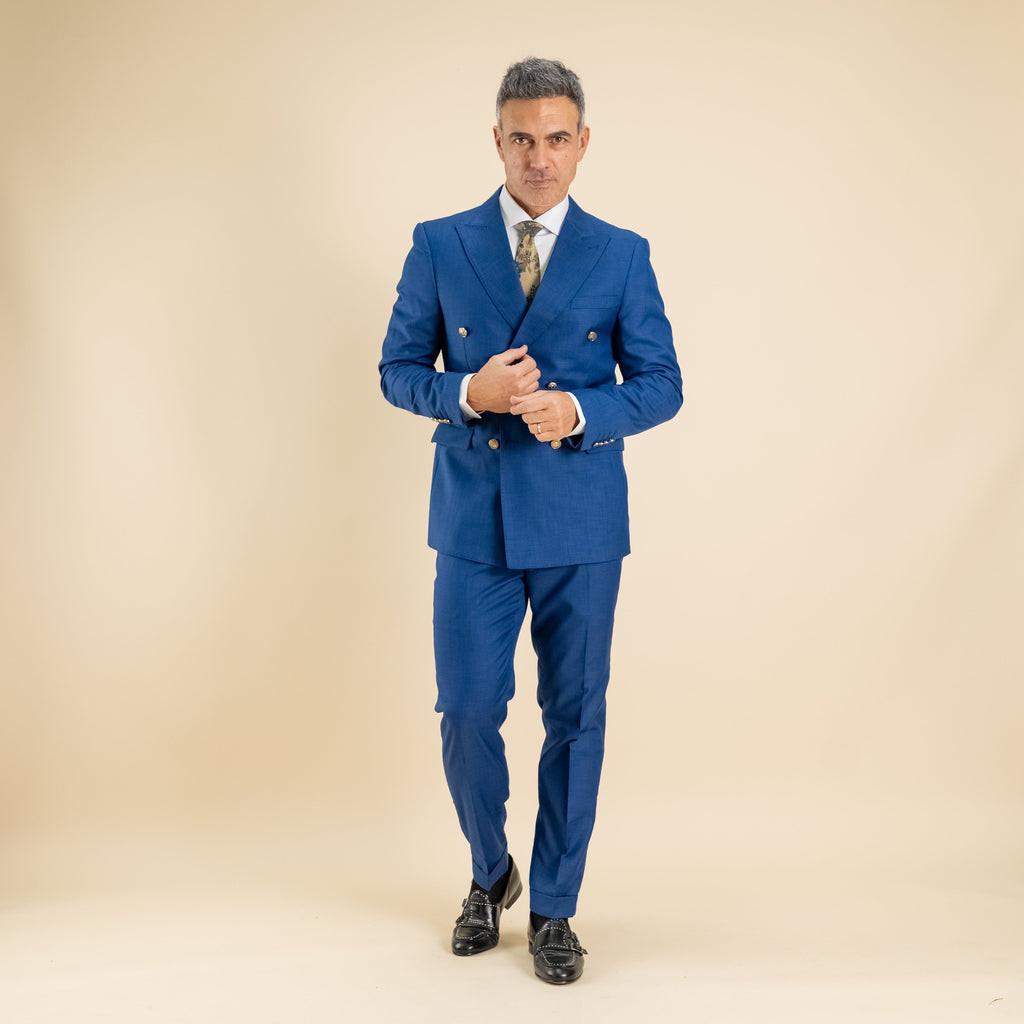 Traje cruzado con botones dorados - Azul royal