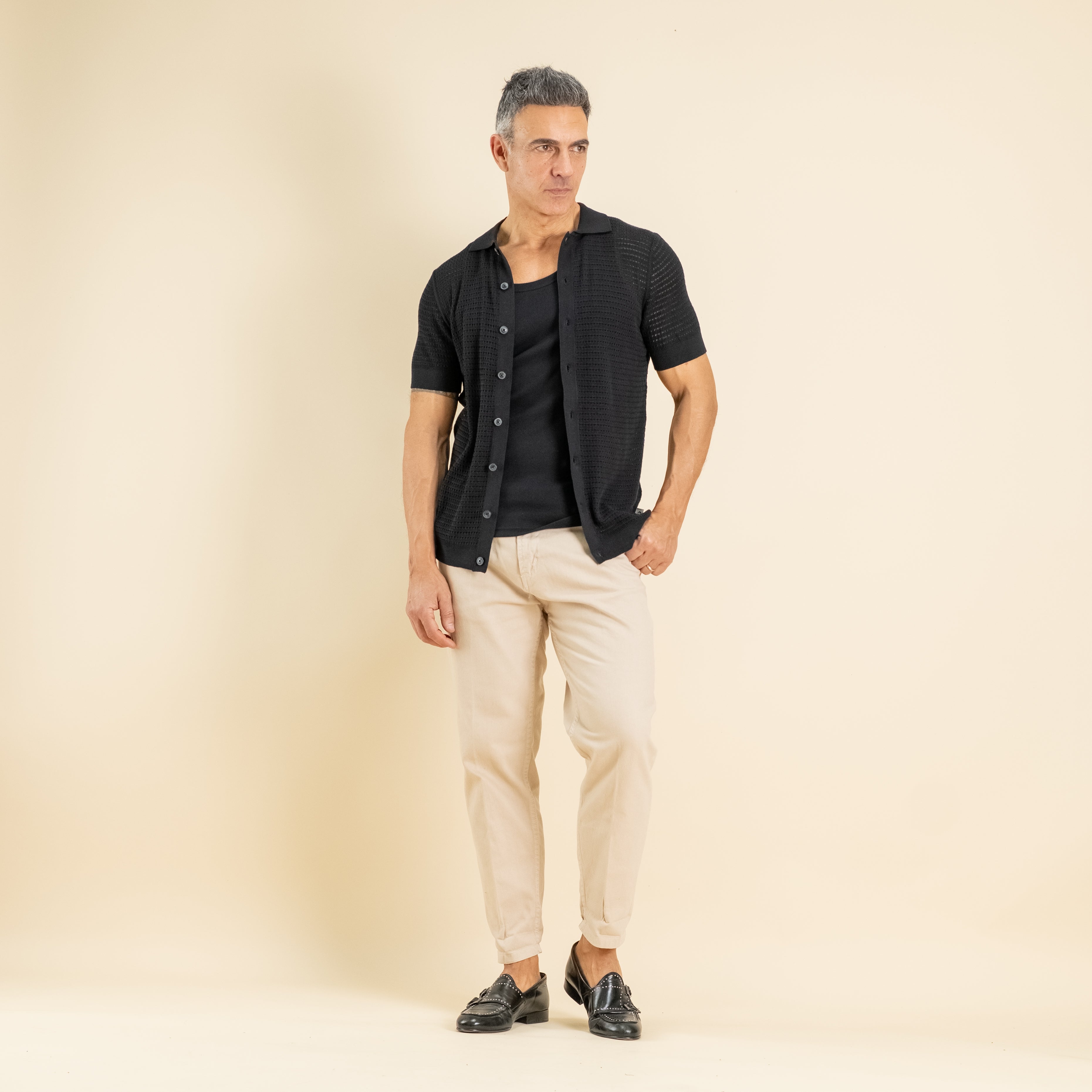 Suéter de cuello calado 100 % algodón - Negro