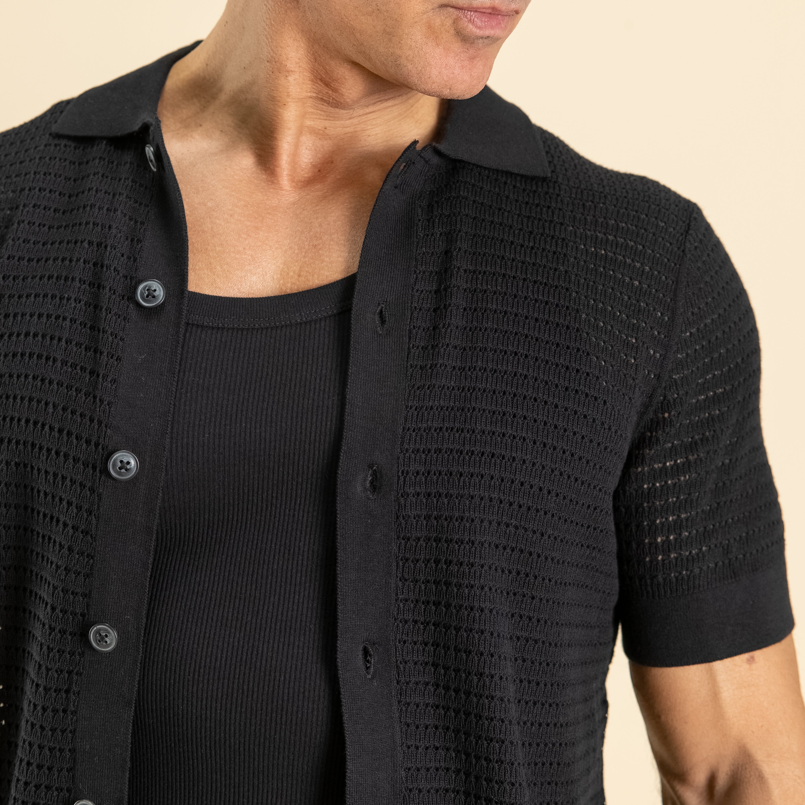 Suéter de cuello calado 100 % algodón - Negro