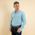 Camicia con colletto coreano in misto lino - Turchese