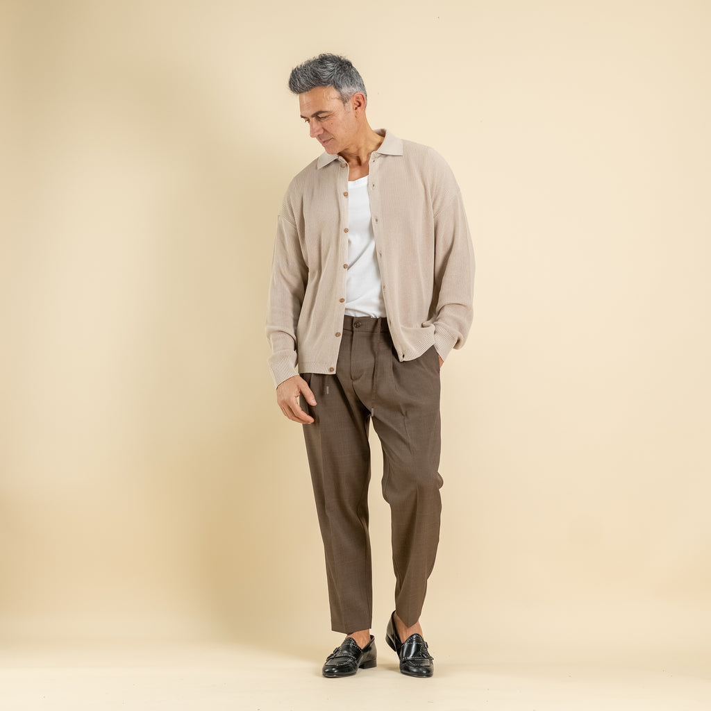 Polo a costine con bottoni a contrasto - Beige