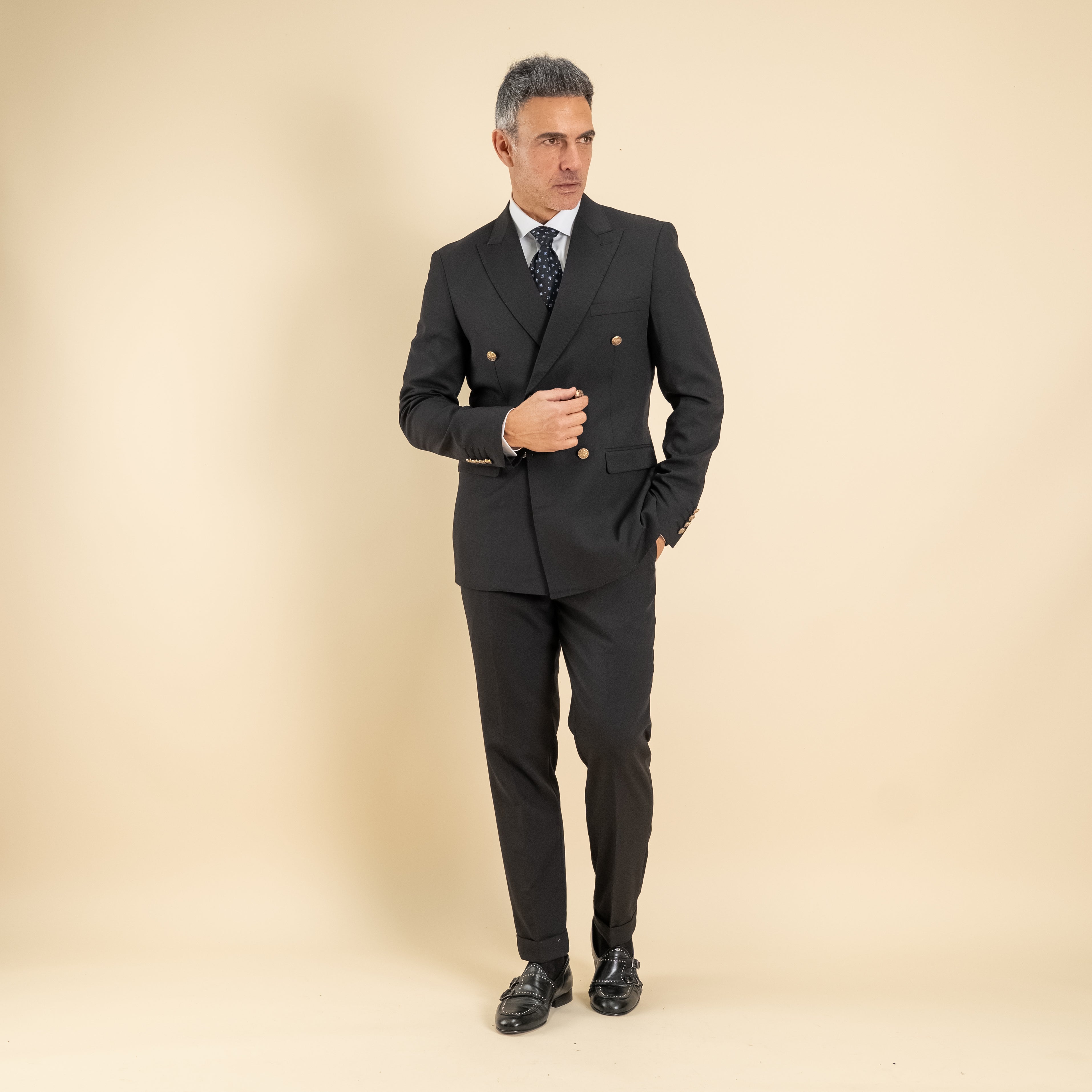 Abito doppio petto bottoni oro - Nero