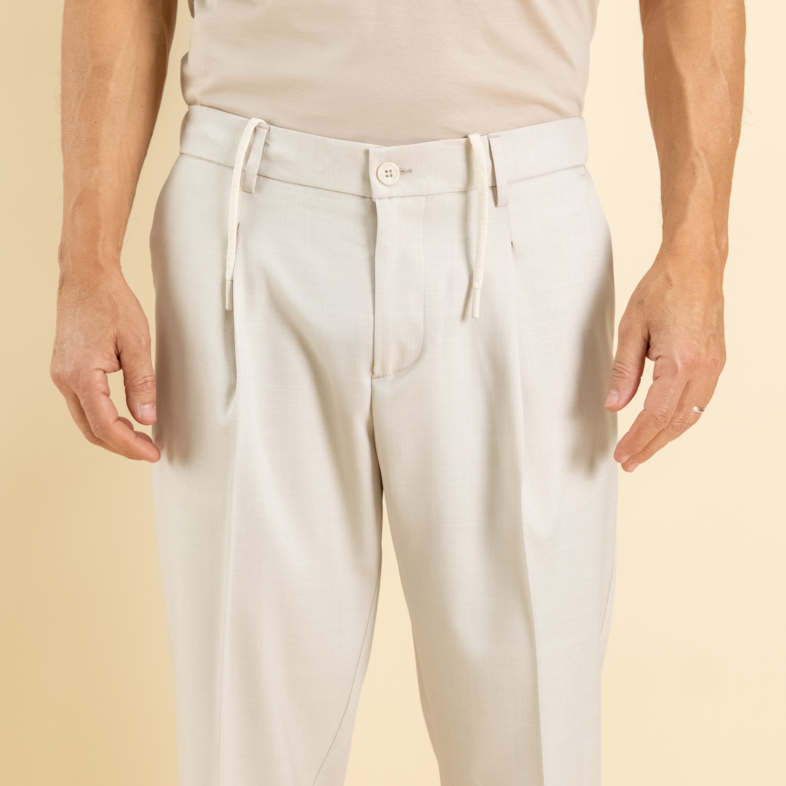 Pantalaccio sartoriale con pinces e molla sul retro - Beige