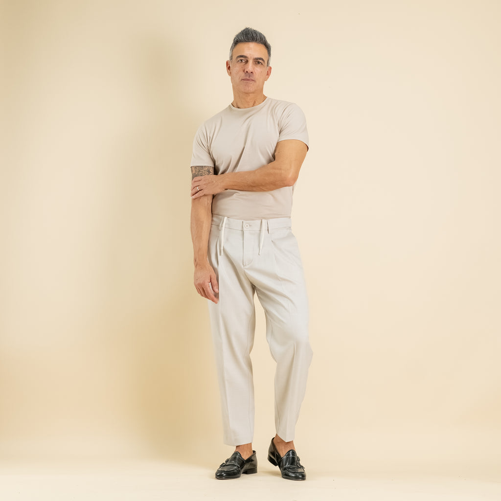 Pantalaccio sartoriale con pinces e molla sul retro - Beige