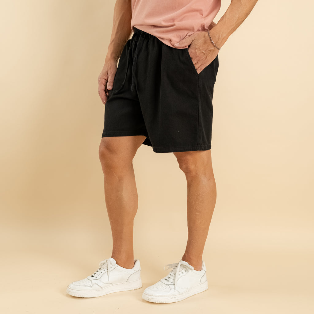 Bermuda vita elasticizzata - Nero