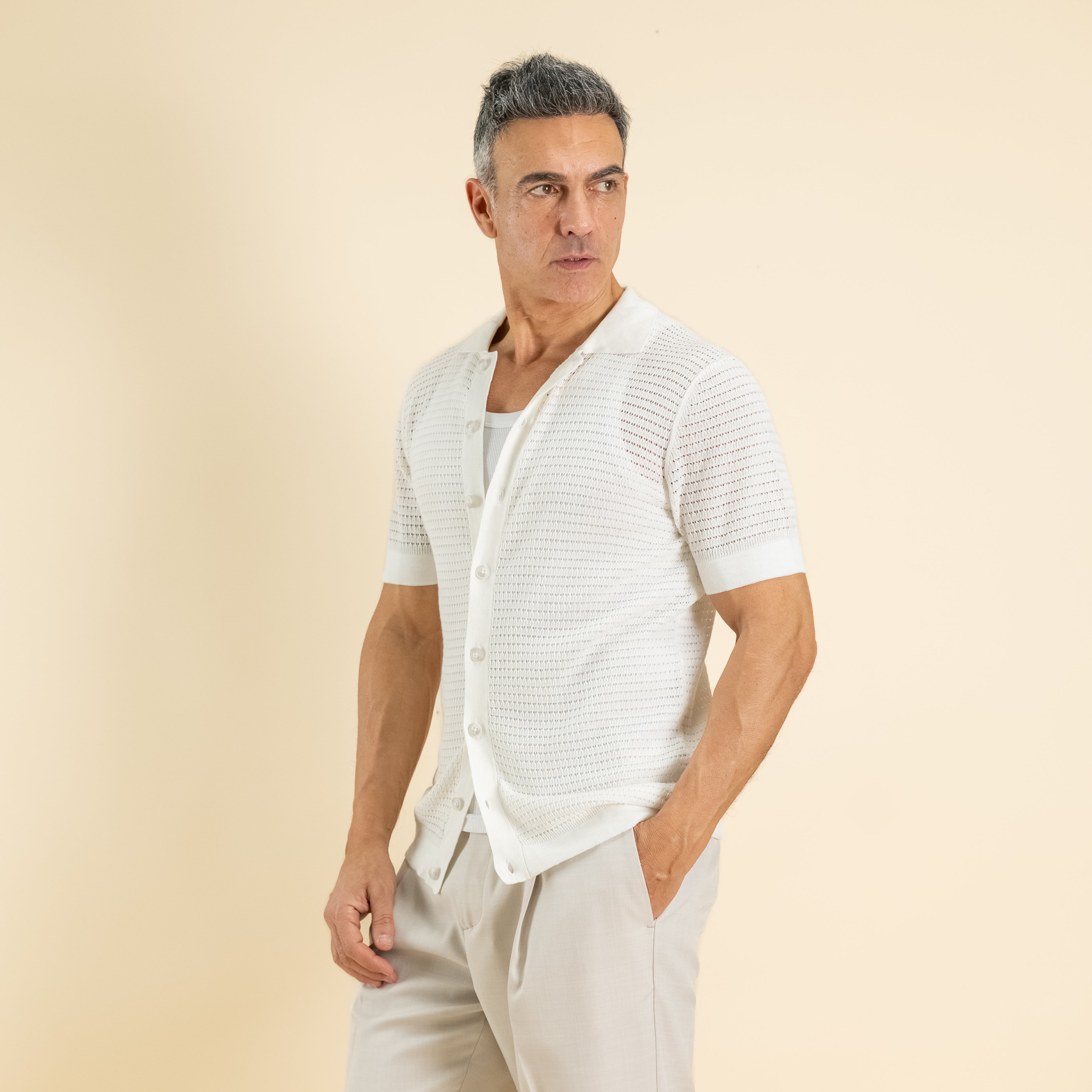 Suéter de cuello calado 100 % algodón - Blanco