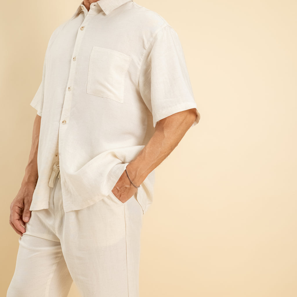 Coordinato camicione e pantalaccio misto lino - Bianco