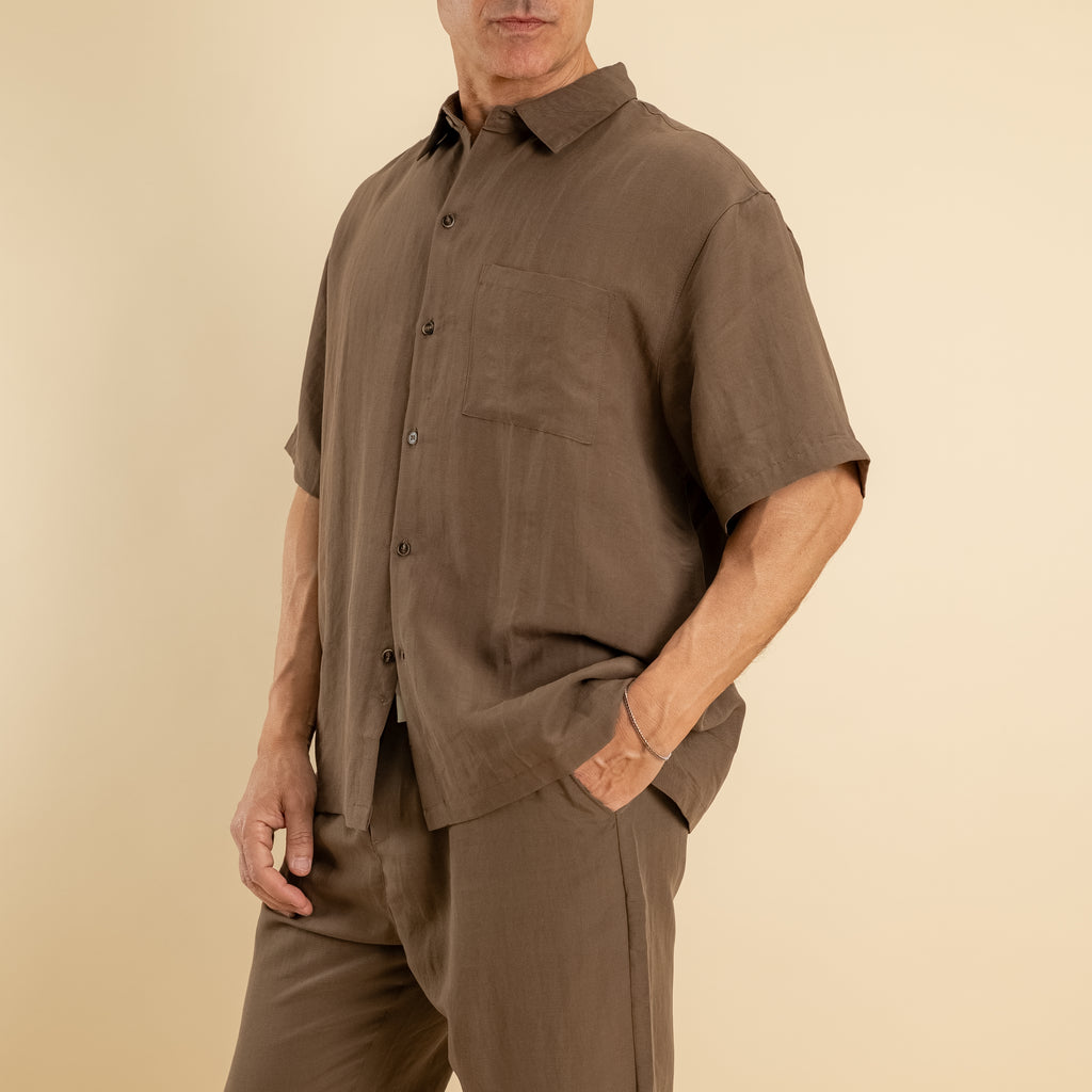 Coordinato camicione e pantalaccio misto lino - Marrone