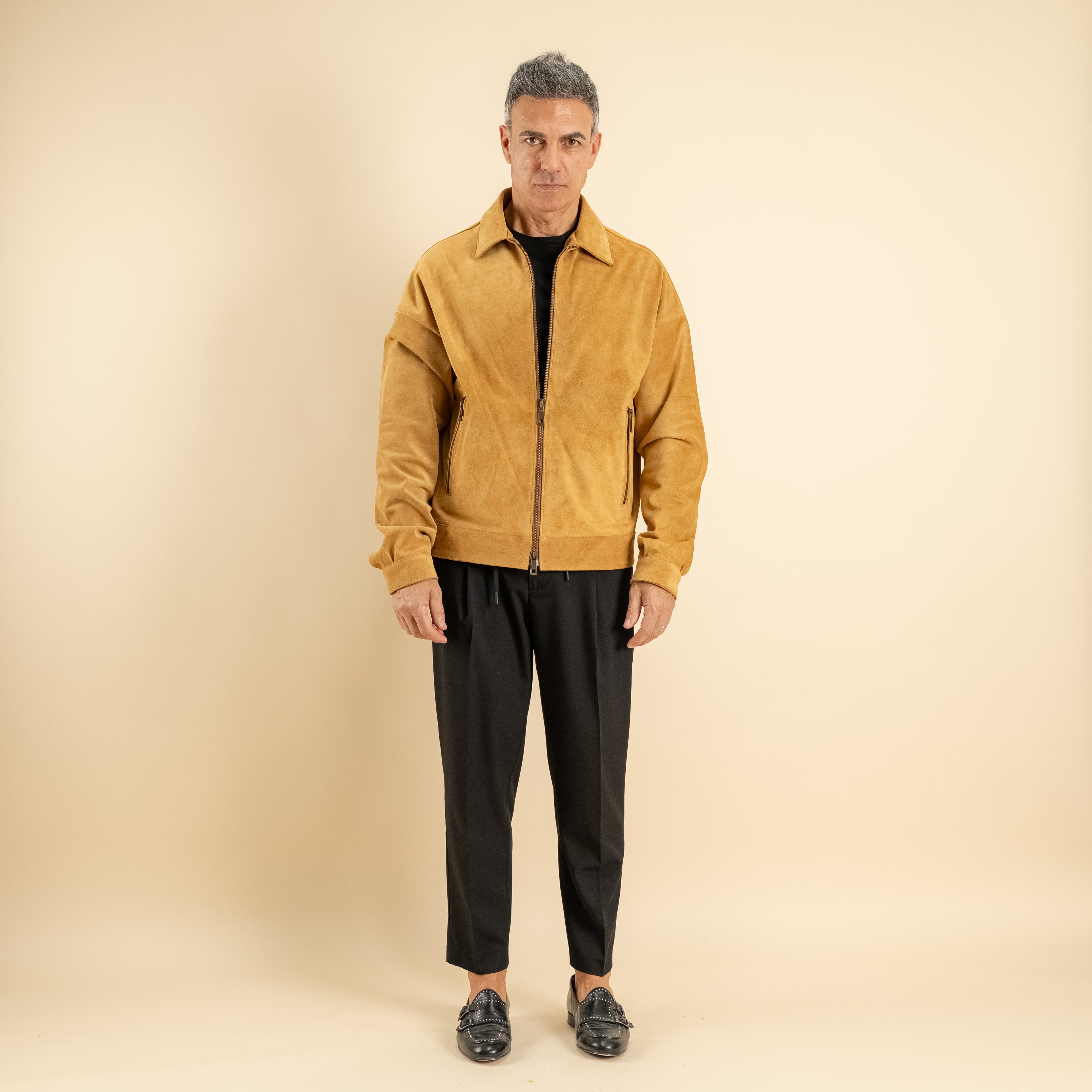 Giacca in vera pelle crosta - Camel