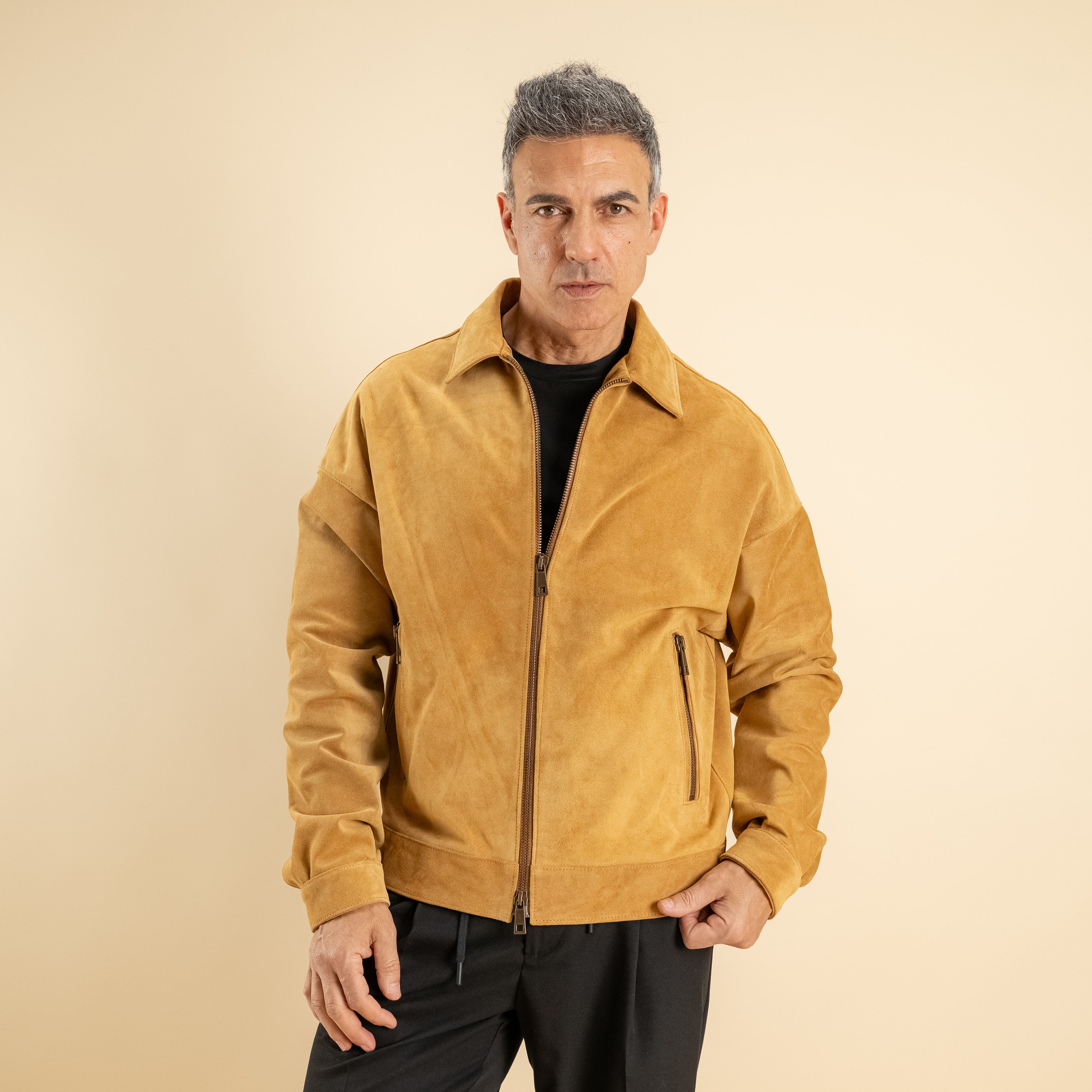 Giacca in vera pelle crosta - Camel